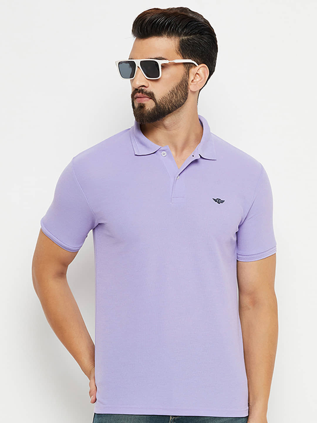 GET GOLF Pack of 1 Cotton Blend Regular Fit Solid Half Sleeves Men's Polo T Shirt ( Lavender )