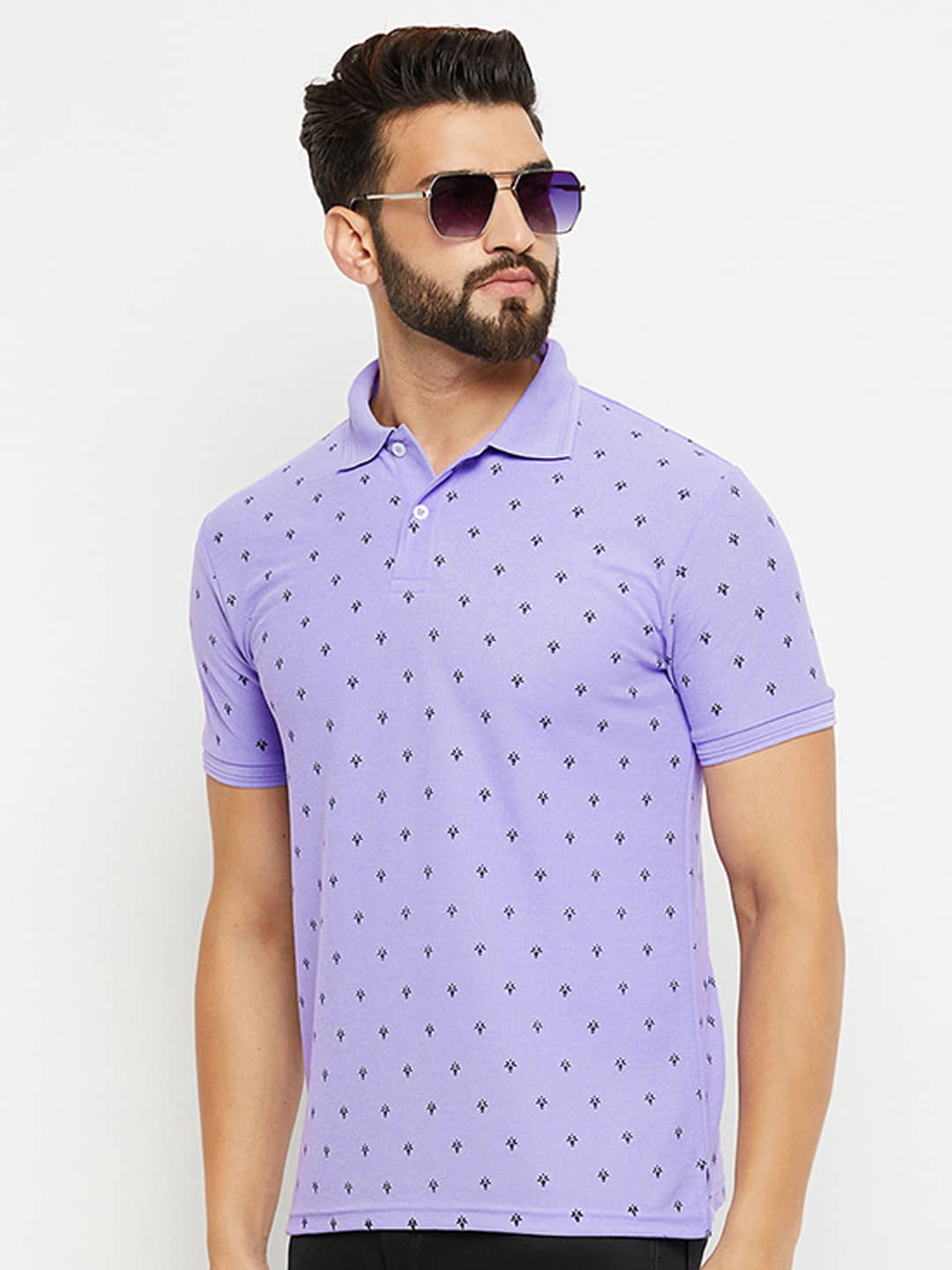 GET GOLF Pack of 1 Cotton Blend Regular Fit Printed Half Sleeves Men's Polo T Shirt ( Lavender )
