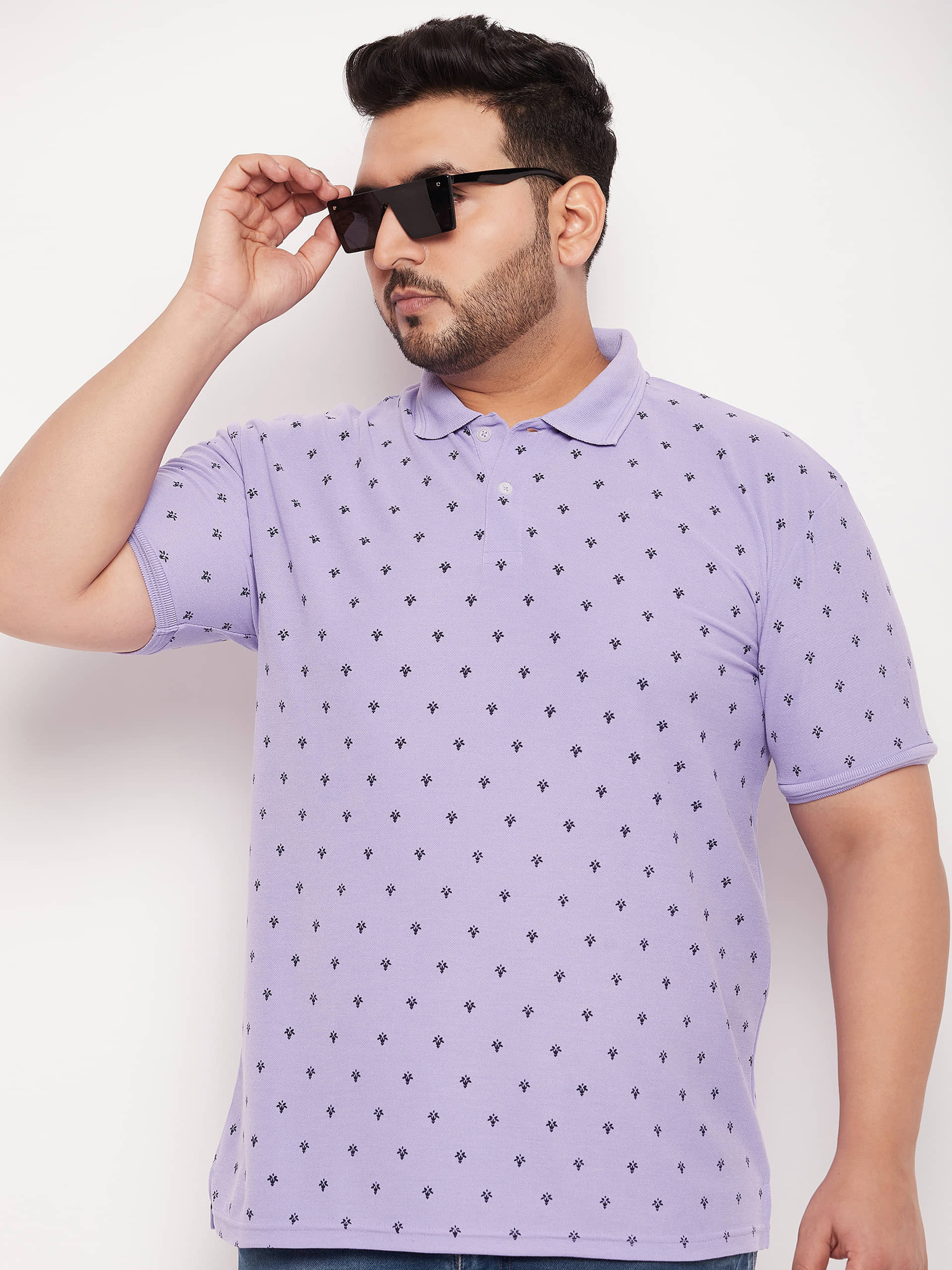 GET GOLF Pack of 1 Cotton Blend Regular Fit Printed Half Sleeves Men's Polo T Shirt ( Lavender )