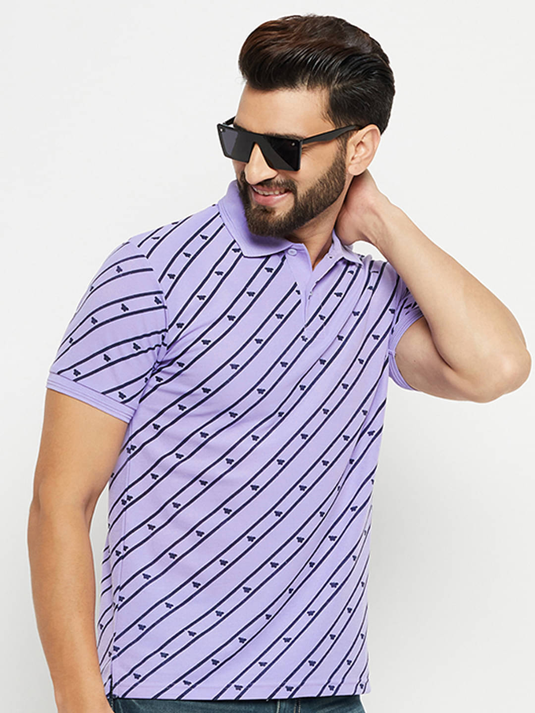     			GET GOLF Pack of 1 Cotton Blend Regular Fit Striped Half Sleeves Men's Polo T Shirt ( Lavender )