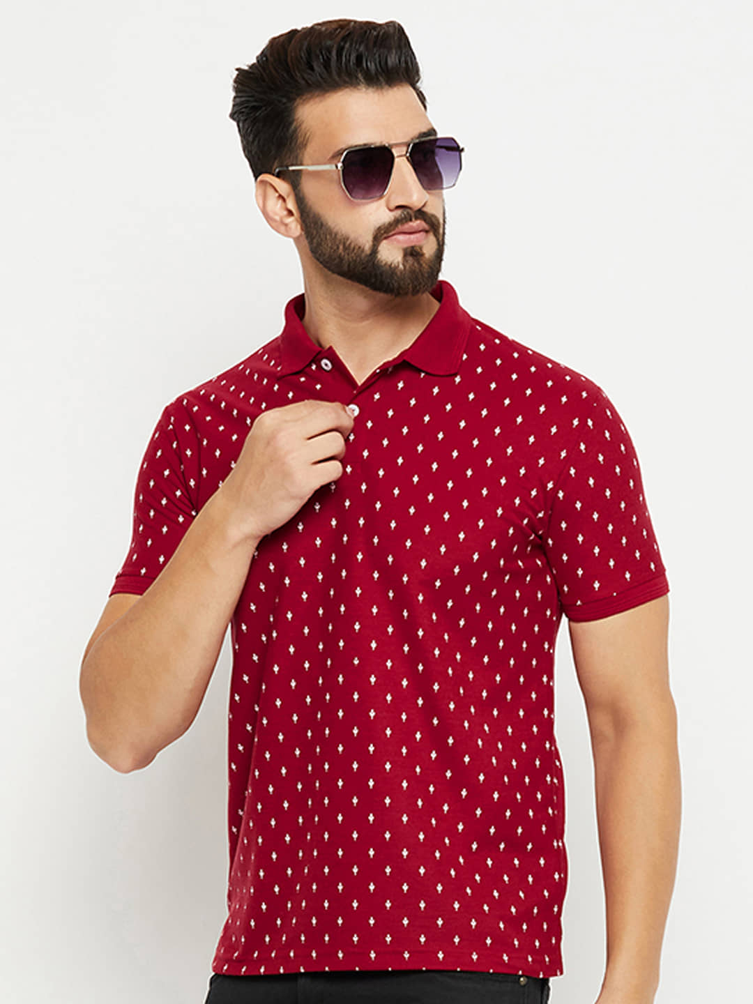 GET GOLF Pack of 1 Cotton Blend Regular Fit Printed Half Sleeves Men's Polo T Shirt ( Maroon )