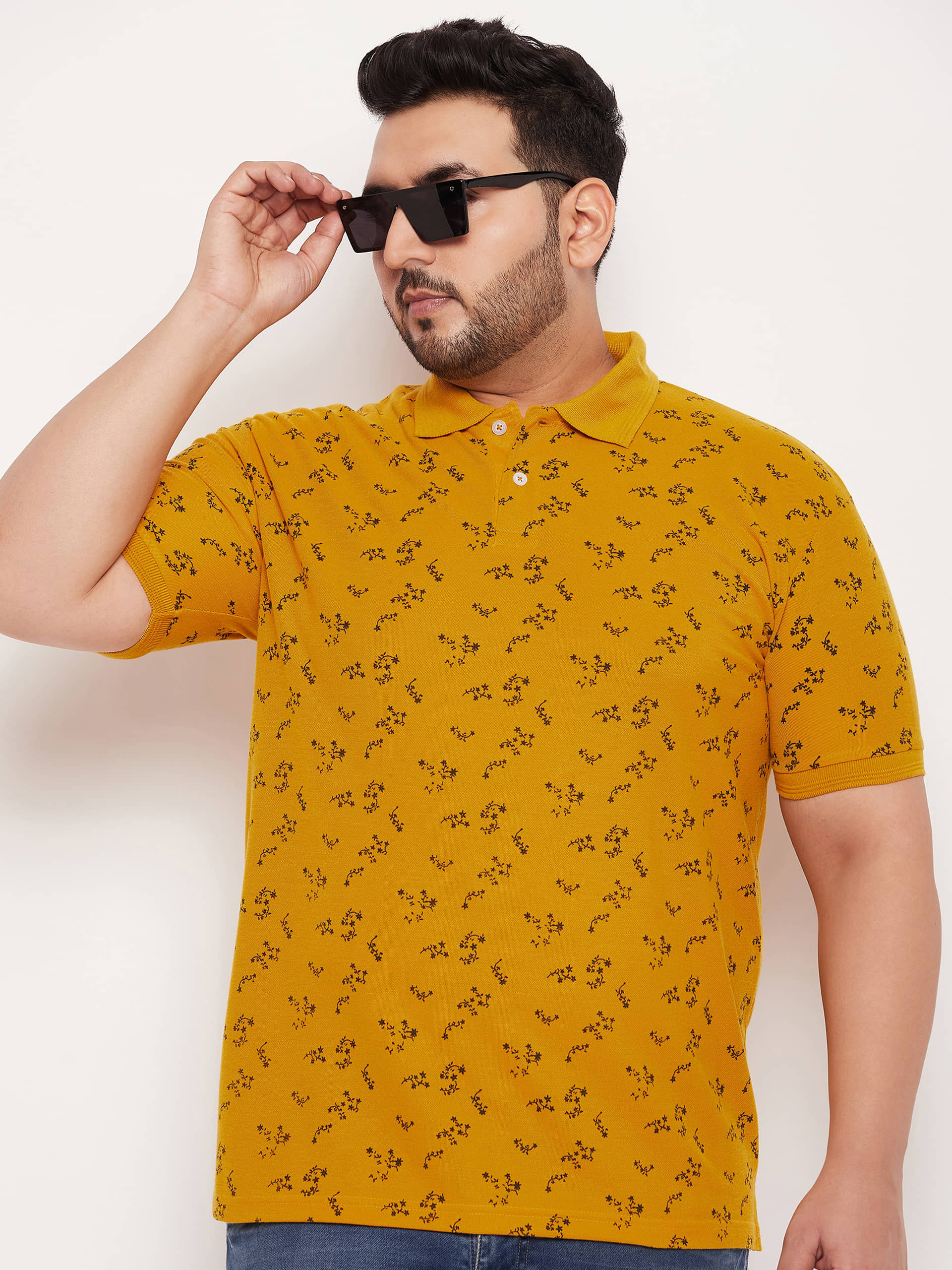 GET GOLF Pack of 1 Cotton Blend Regular Fit Printed Half Sleeves Men's Polo T Shirt ( Mustard )
