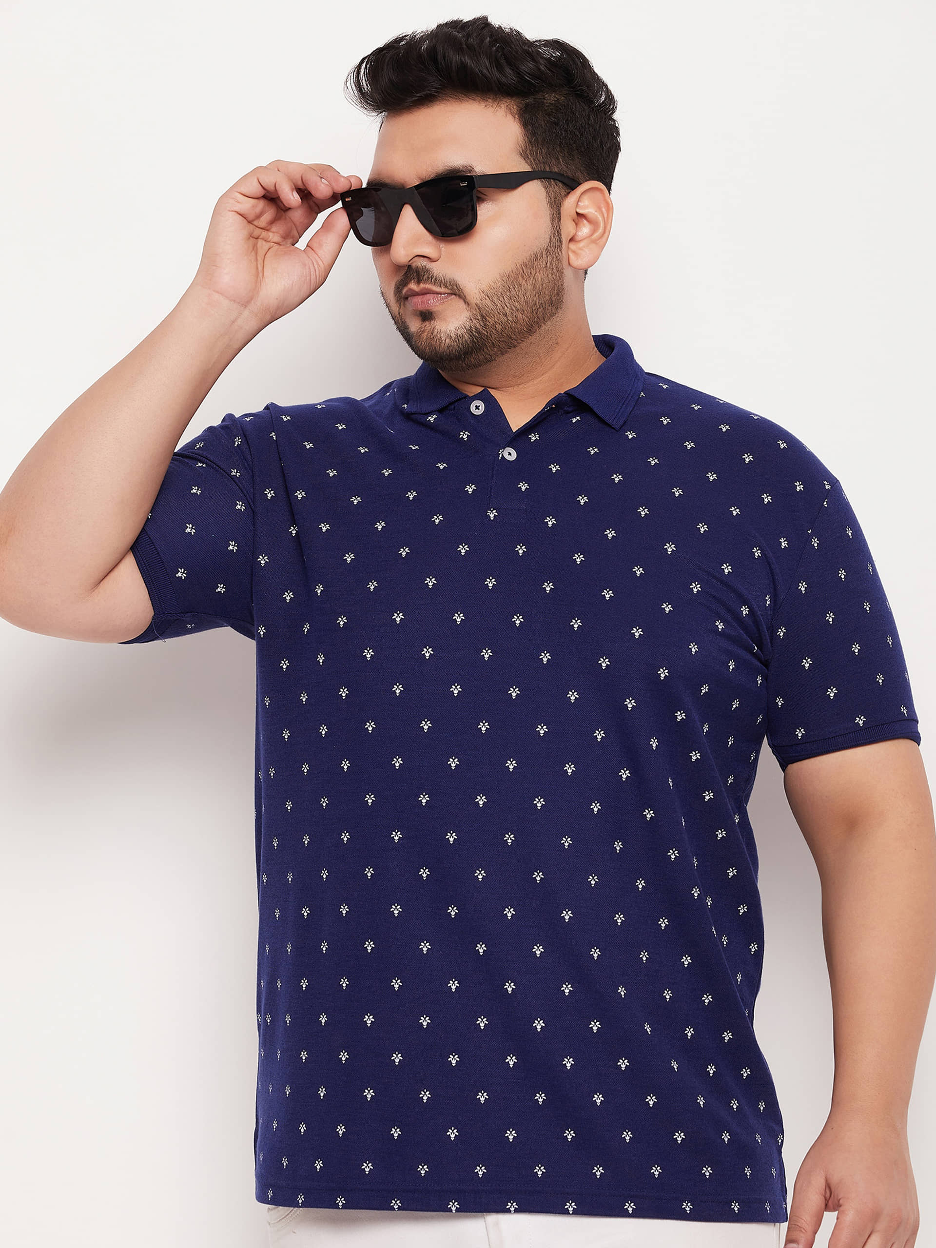 GET GOLF Pack of 1 Cotton Blend Regular Fit Printed Half Sleeves Men's Polo T Shirt ( Navy )