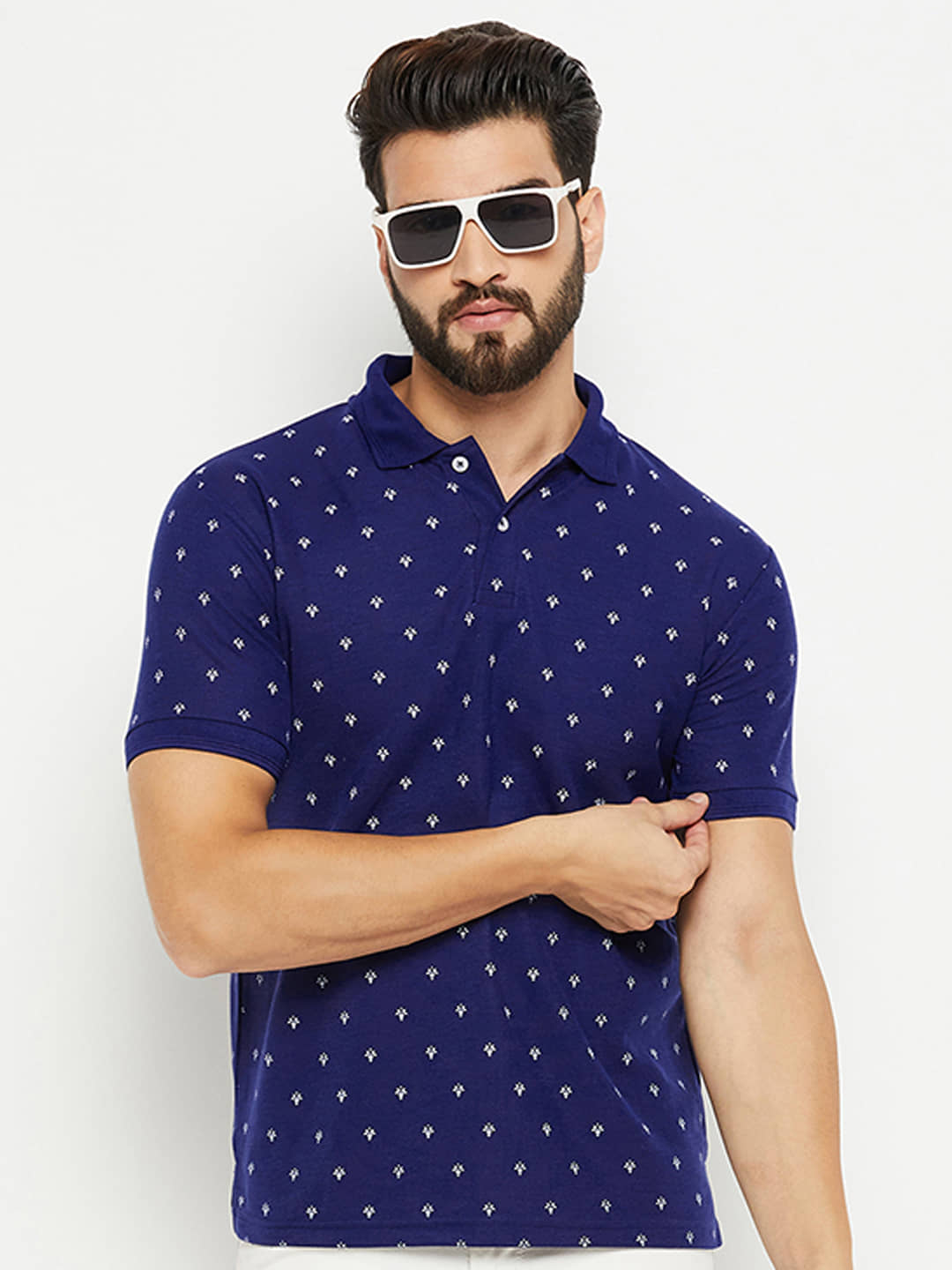 GET GOLF Pack of 1 Cotton Blend Regular Fit Printed Half Sleeves Men's Polo T Shirt ( Navy )