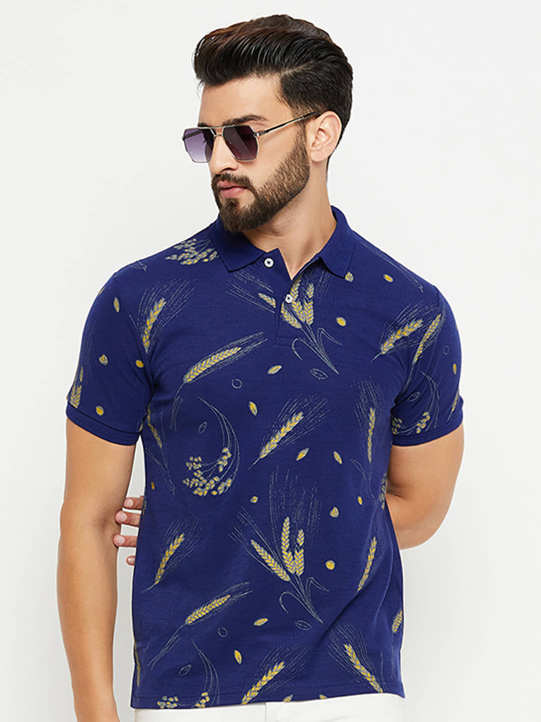 GET GOLF Pack of 1 Cotton Blend Regular Fit Printed Half Sleeves Men's Polo T Shirt ( Navy )