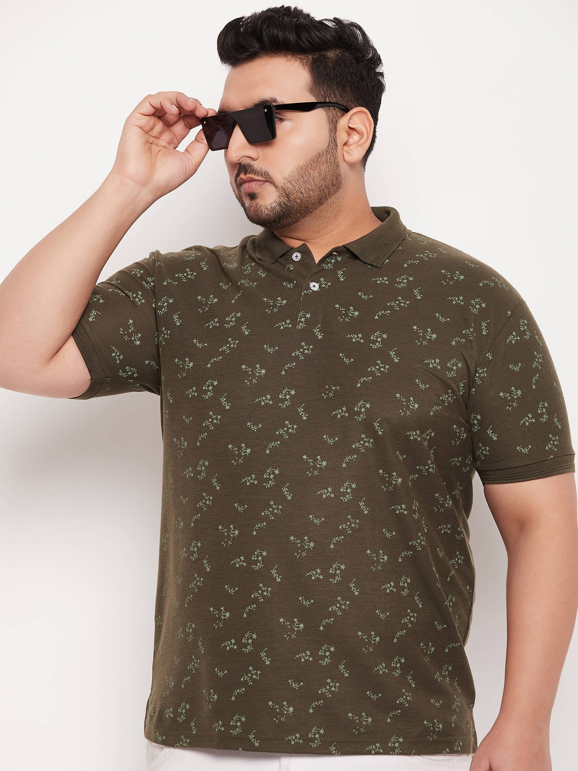 GET GOLF Pack of 1 Cotton Blend Regular Fit Printed Half Sleeves Men's Polo T Shirt ( Olive )
