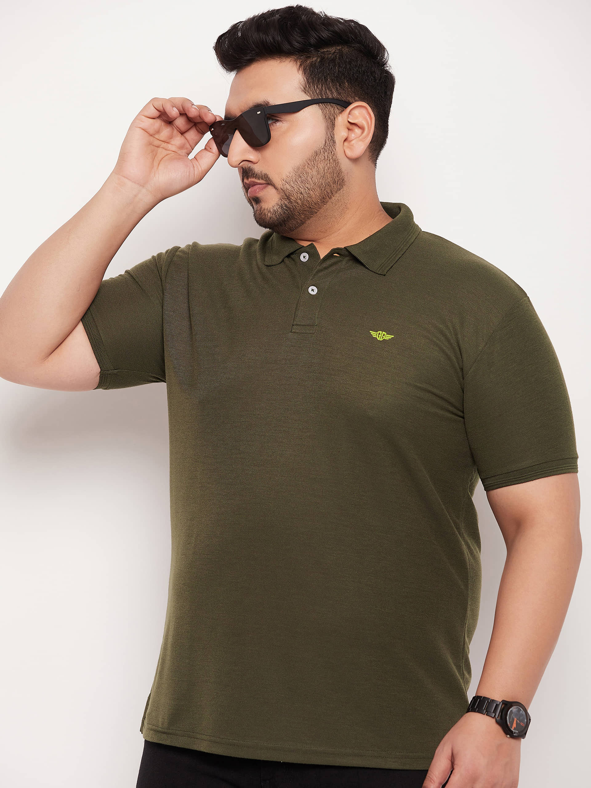 GET GOLF Pack of 1 Cotton Blend Regular Fit Solid Half Sleeves Men's Polo T Shirt ( Olive )
