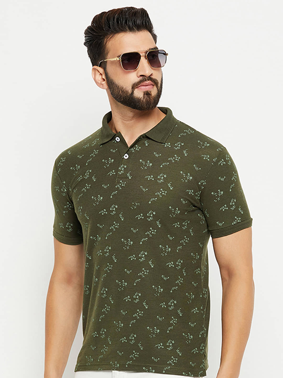 GET GOLF Pack of 1 Cotton Blend Regular Fit Printed Half Sleeves Men's Polo T Shirt ( Olive )