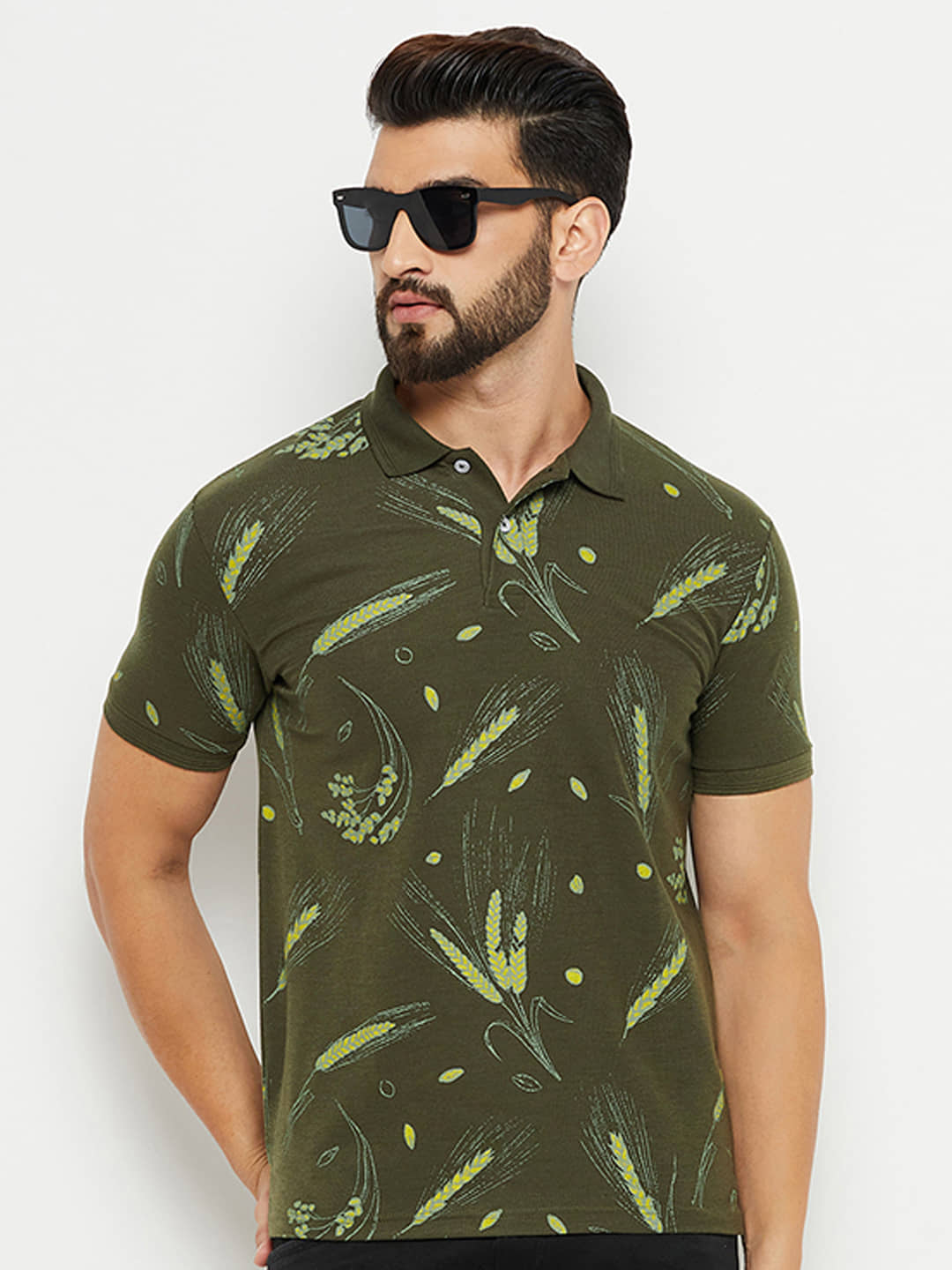 GET GOLF Pack of 1 Cotton Blend Regular Fit Printed Half Sleeves Men's Polo T Shirt ( Olive )