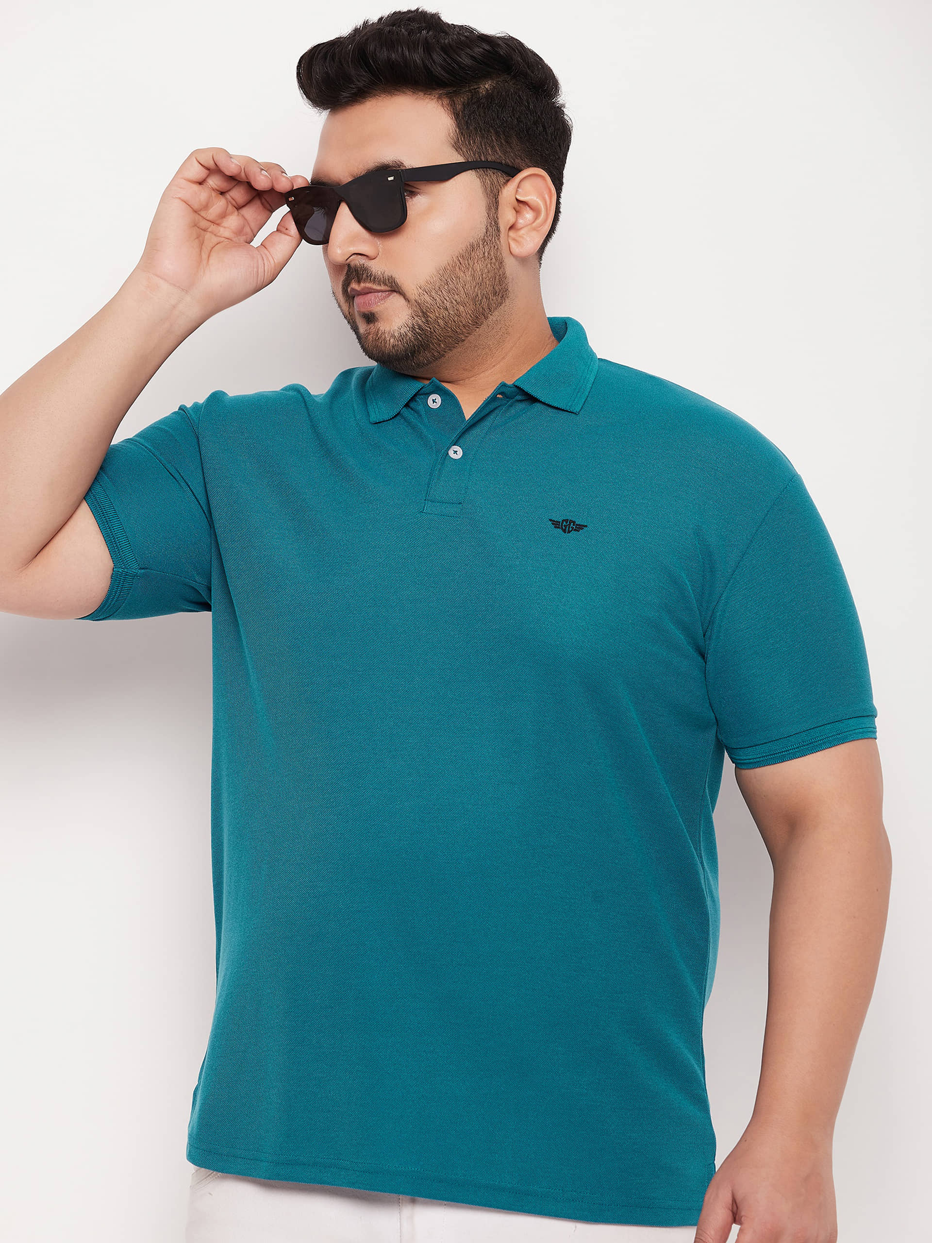 GET GOLF Pack of 1 Cotton Blend Regular Fit Solid Half Sleeves Men's Polo T Shirt ( Teal Blue )