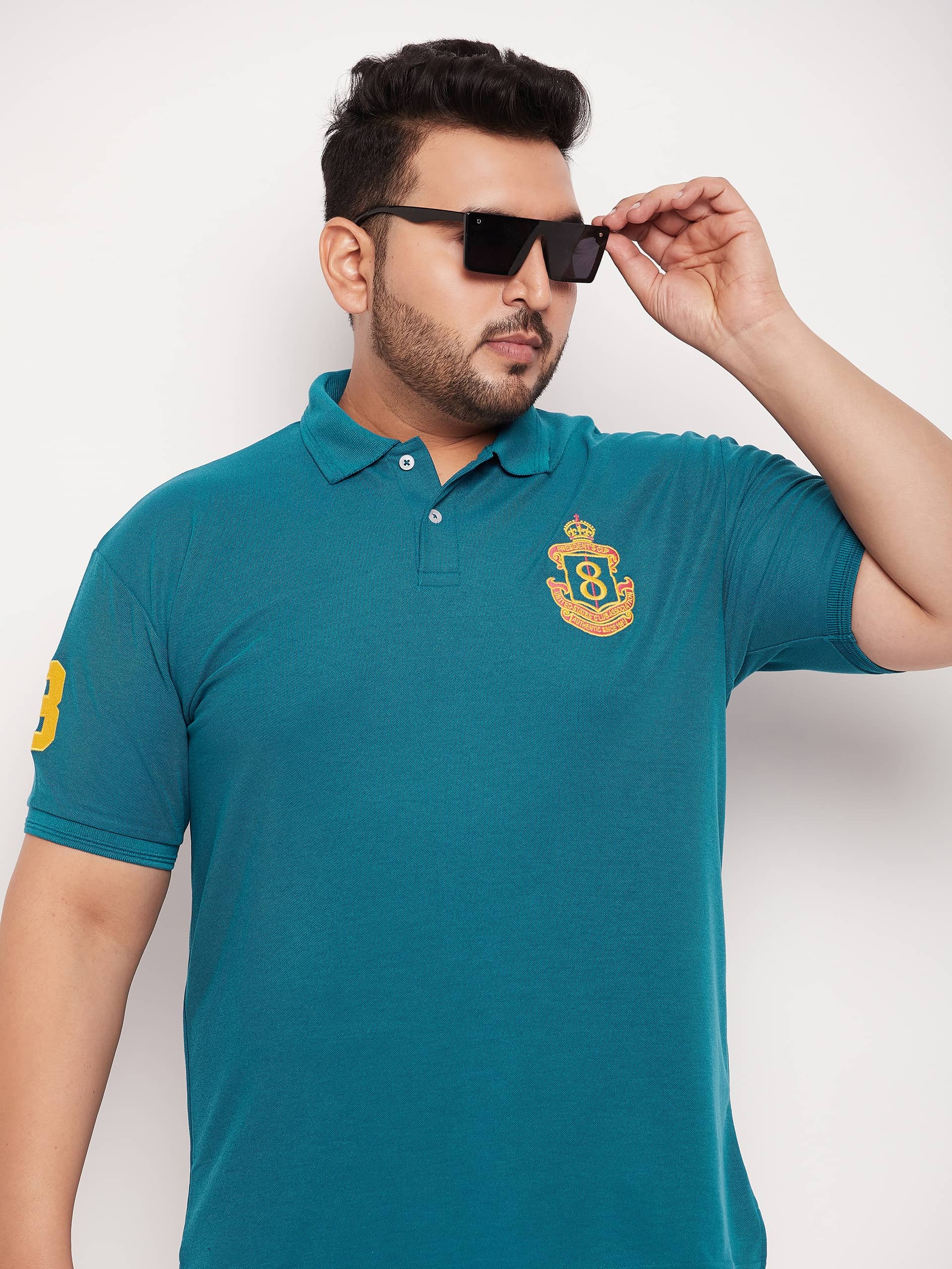 GET GOLF Pack of 1 Cotton Blend Regular Fit Applique Half Sleeves Men's Polo T Shirt ( Teal Blue )