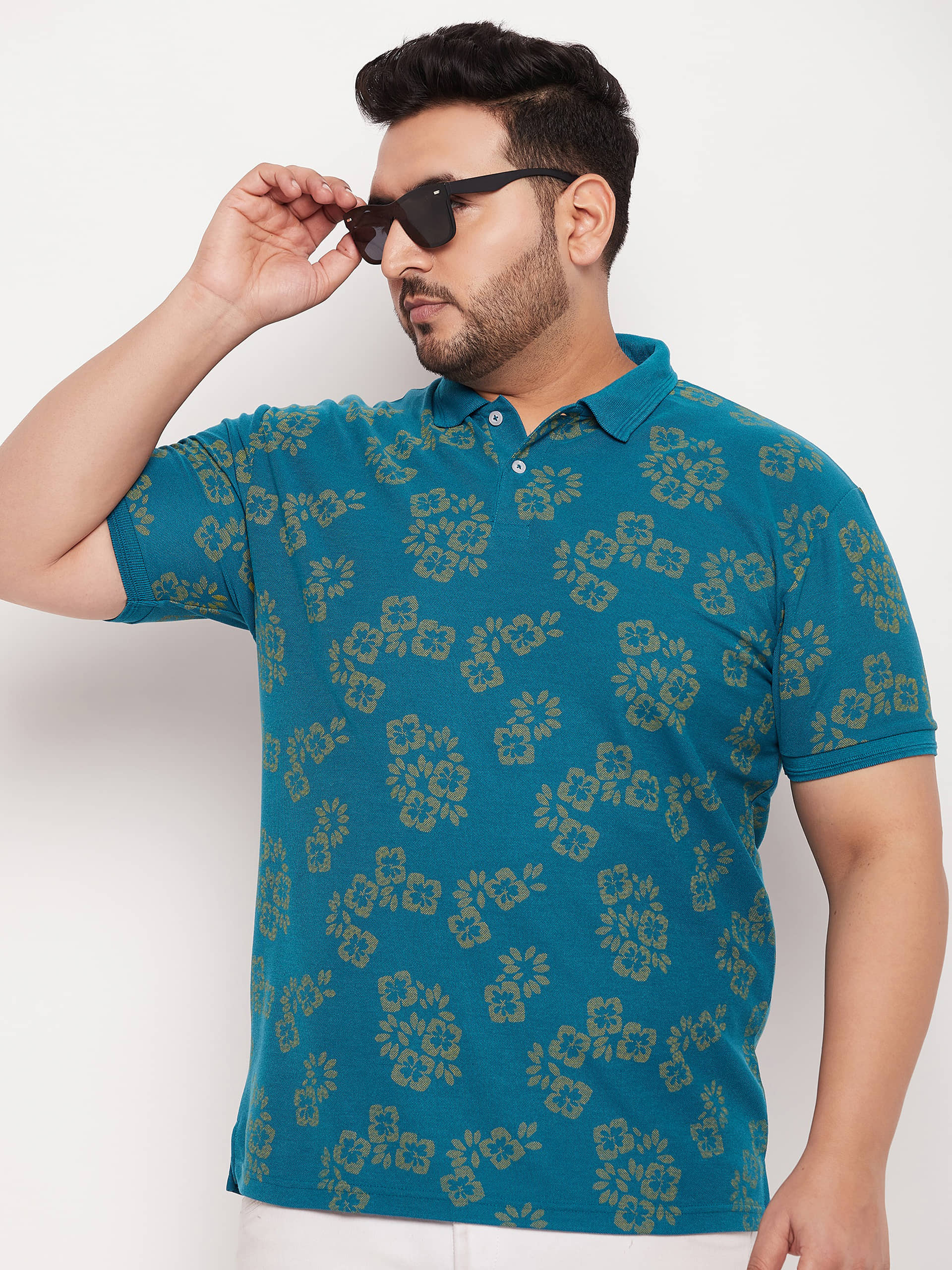 GET GOLF Pack of 1 Cotton Blend Regular Fit Printed Half Sleeves Men's Polo T Shirt ( Teal Blue )