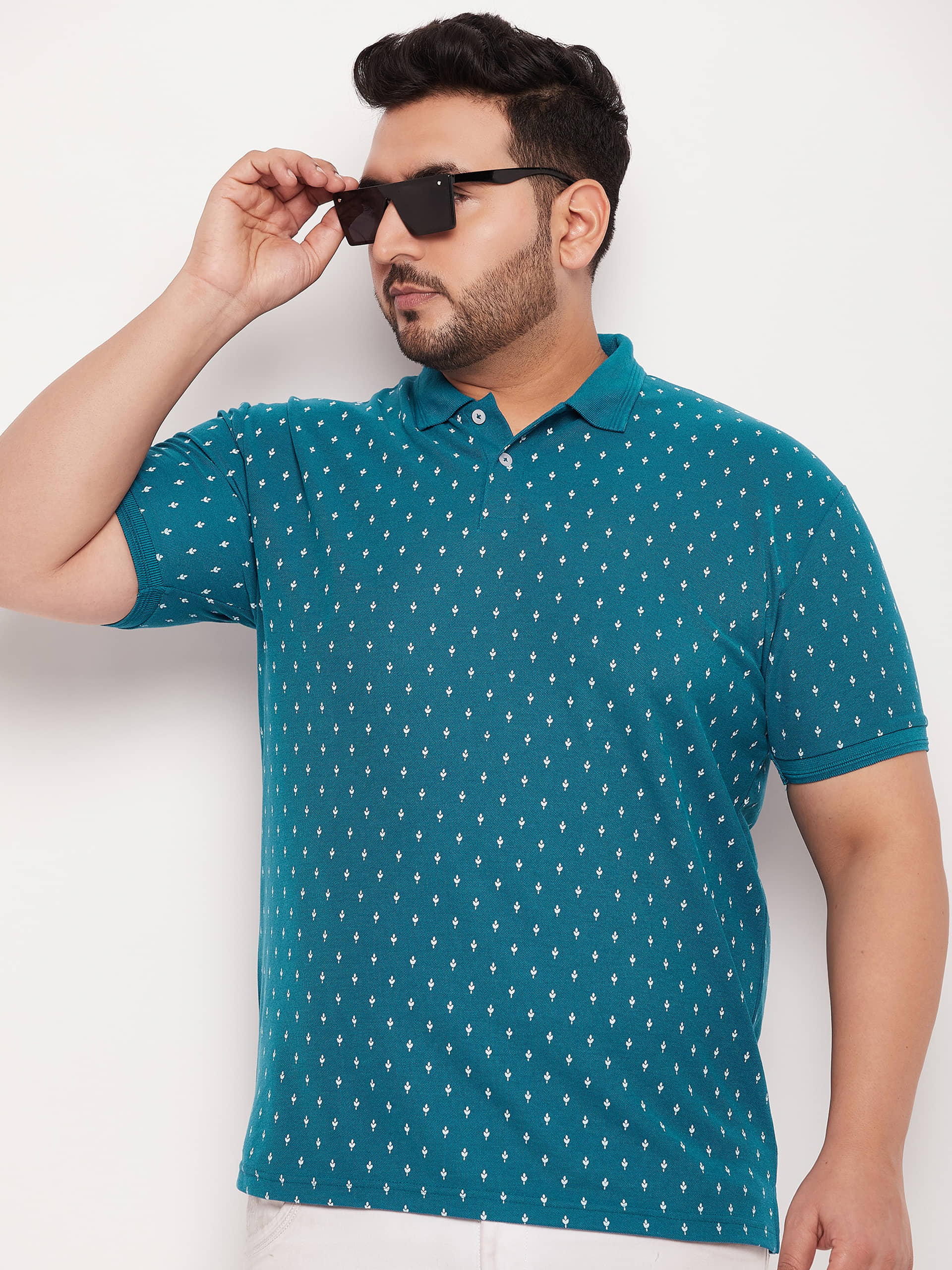 GET GOLF Pack of 1 Cotton Blend Regular Fit Printed Half Sleeves Men's Polo T Shirt ( Teal Blue )