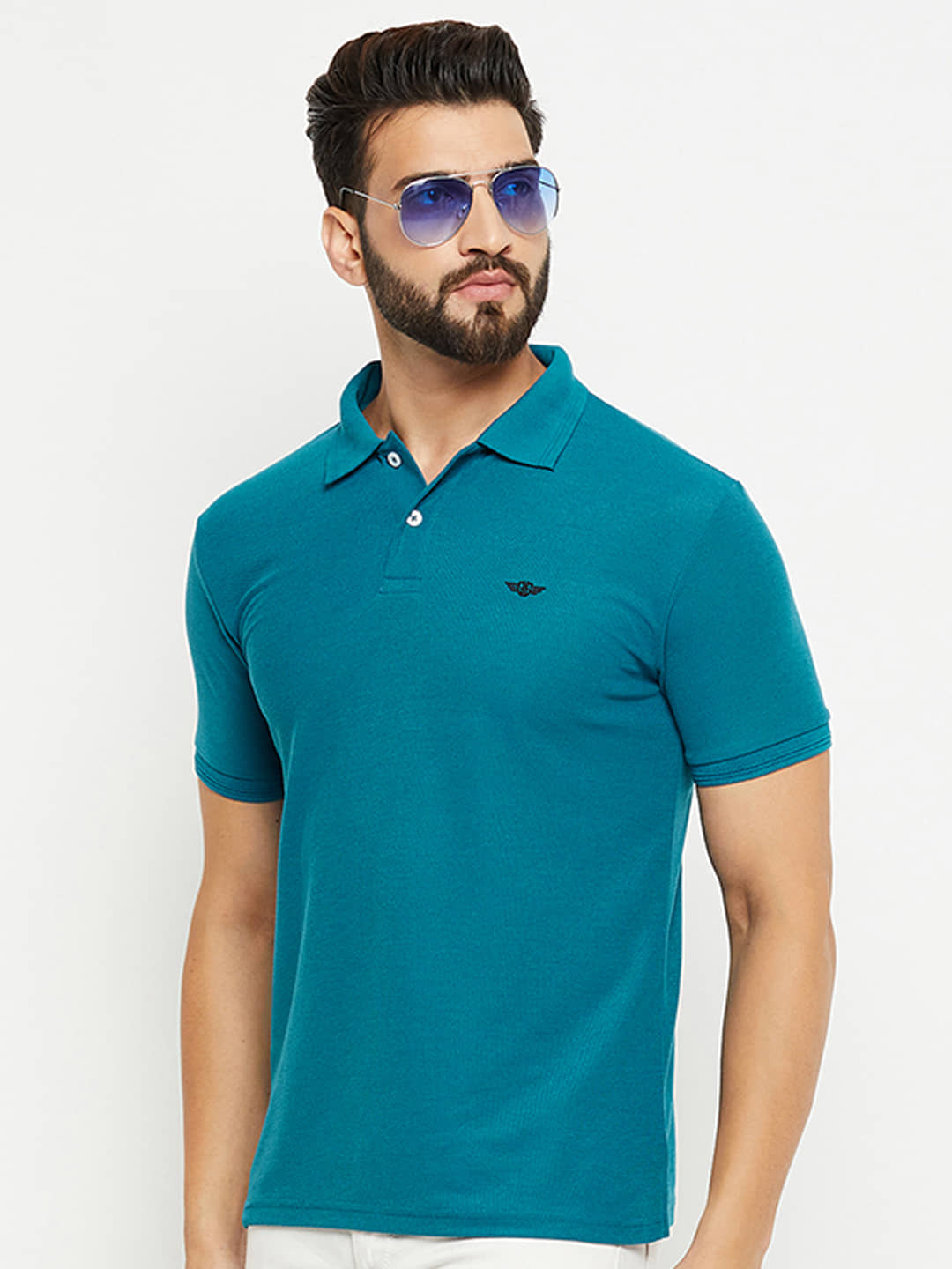 GET GOLF Pack of 1 Cotton Blend Regular Fit Solid Half Sleeves Men's Polo T Shirt ( Teal Blue )