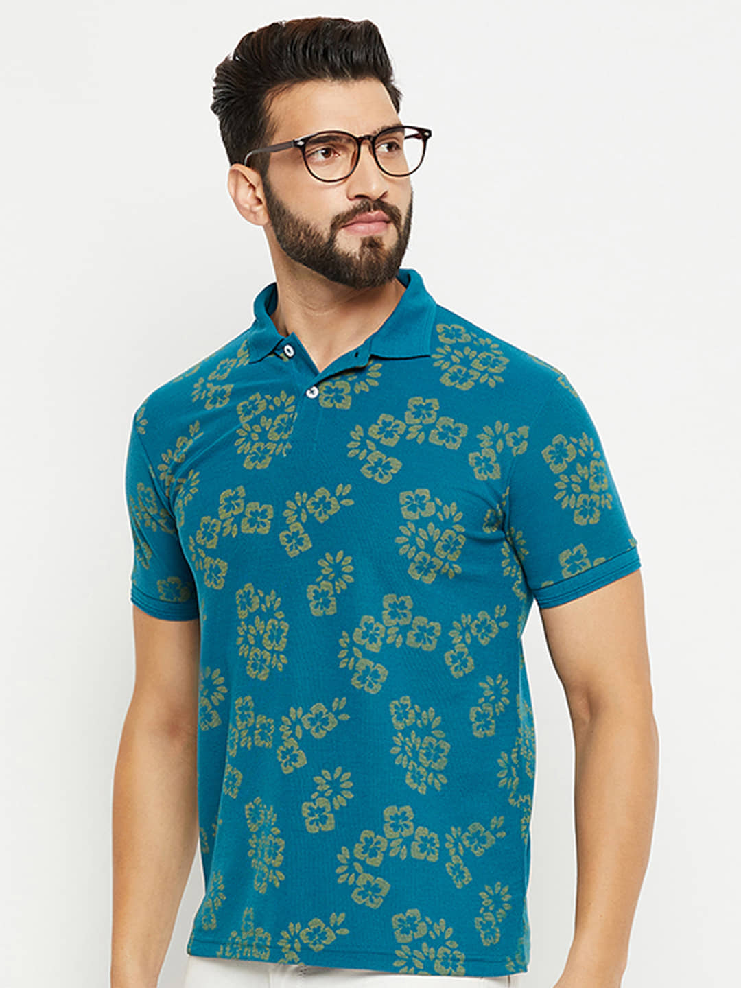 GET GOLF Pack of 1 Cotton Blend Regular Fit Printed Half Sleeves Men's Polo T Shirt ( Teal Blue )