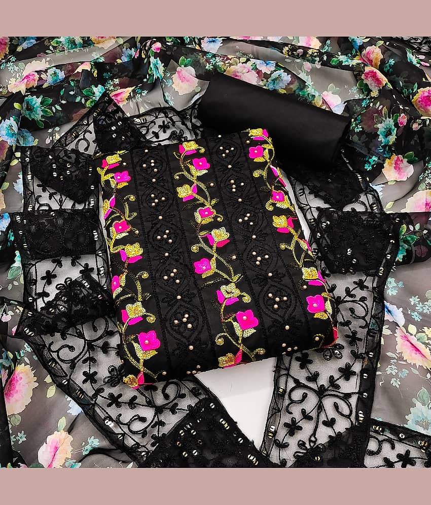 Gazal Fashions - Unstitched Black Cotton Blend Dress Material ( Pack of 1 ) - Unstitched Fabrics | Buy online on ZillyBuy