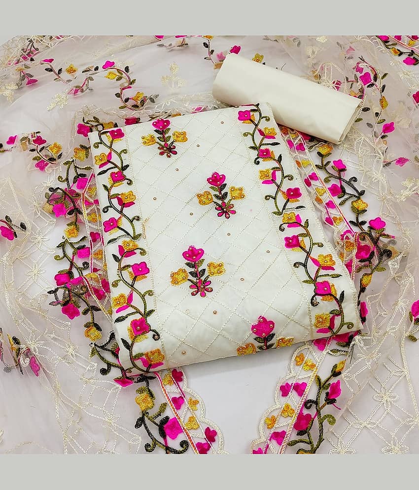 Gazal Fashions - Unstitched Cream Cotton Blend Dress Material ( Pack of 1 ) - Unstitched Fabrics | Buy online on ZillyBuy