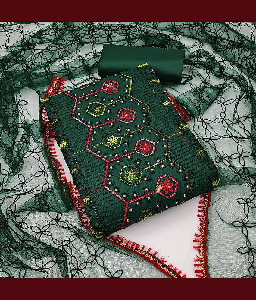 Gazal Fashions - Unstitched Green Cotton Blend Dress Material ( Pack of 1 ) - Unstitched Fabrics | Buy online on ZillyBuy