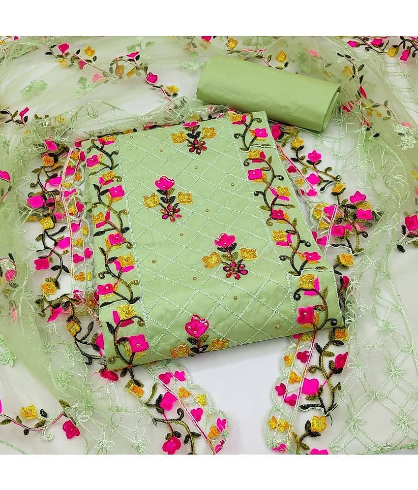 Gazal Fashions - Unstitched Green Cotton Blend Dress Material ( Pack of 1 ) - Unstitched Fabrics | Buy online on ZillyBuy