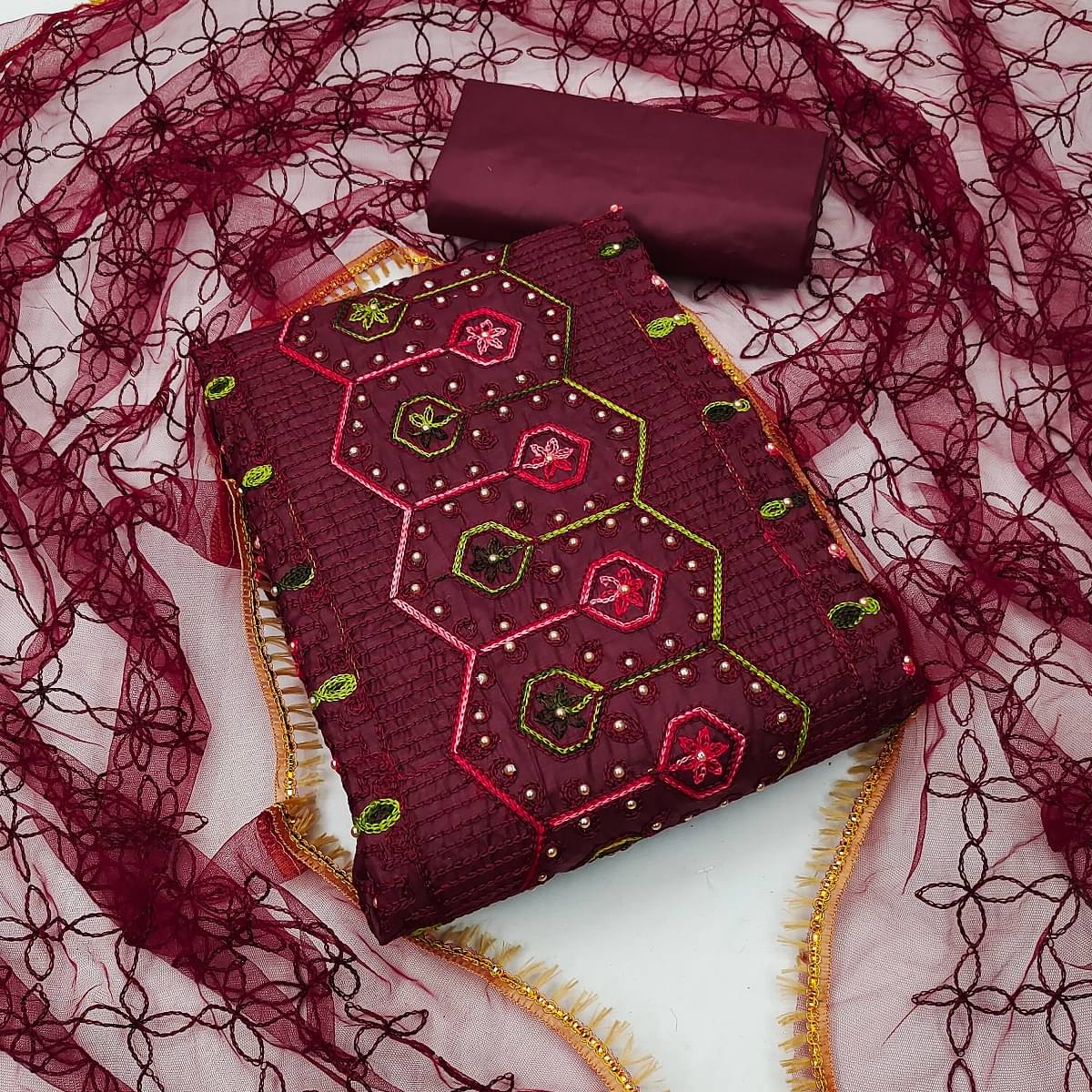Gazal Fashions - Unstitched Maroon Cotton Blend Dress Material ( Pack of 1 ) Gazal Fashions - Unstitched Maroon Cotton Blend Dress Material ( Pack of 1 )
