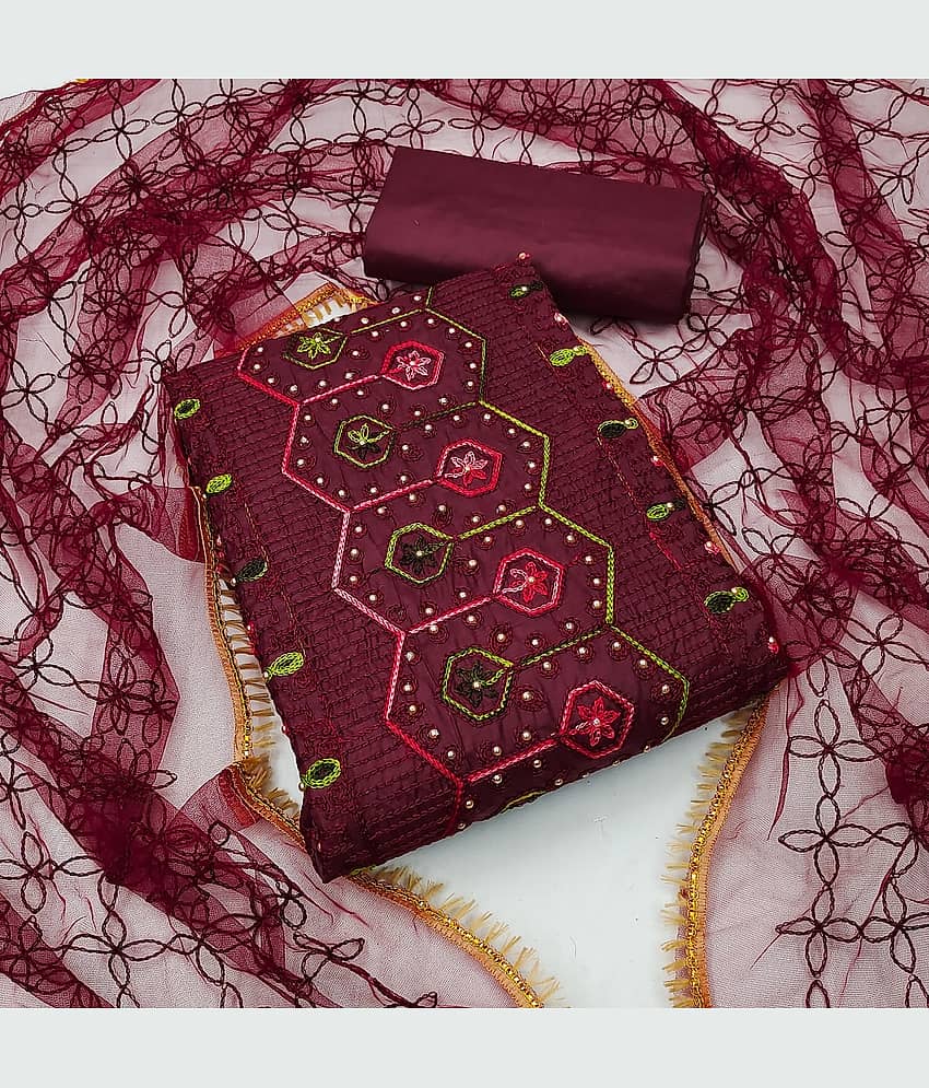 Gazal Fashions - Unstitched Maroon Cotton Blend Dress Material ( Pack of 1 ) - Unstitched Fabrics | Buy online on ZillyBuy