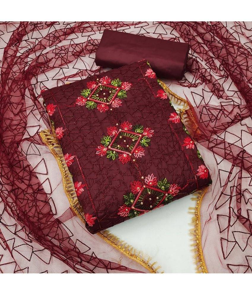 Gazal Fashions - Unstitched Maroon Cotton Blend Dress Material ( Pack of 1 ) Gazal Fashions - Unstitched Maroon Cotton Blend Dress Material ( Pack of 1 )