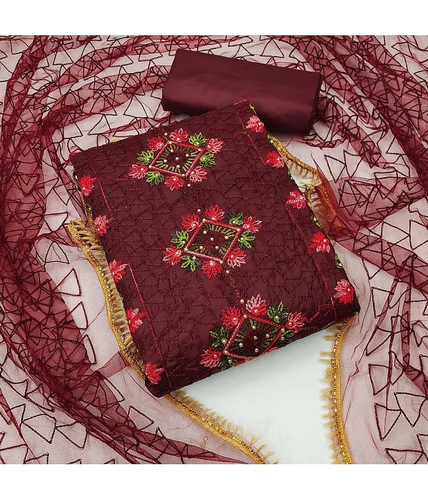 Gazal Fashions - Unstitched Maroon Cotton Blend Dress Material ( Pack of 1 ) - Unstitched Fabrics | Buy online on ZillyBuy