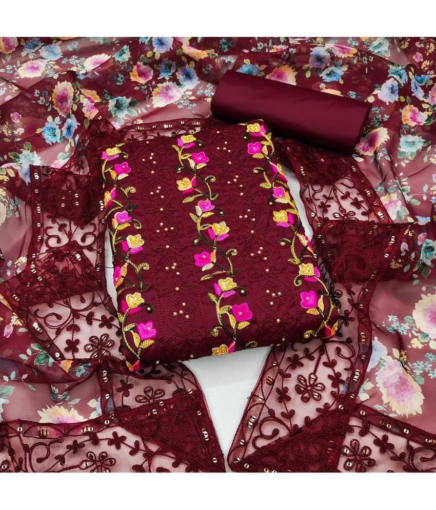     			Gazal Fashions - Unstitched Maroon Cotton Blend Dress Material ( Pack of 1 )