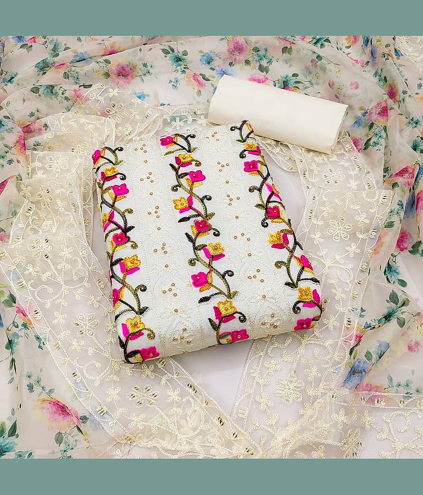 Gazal Fashions - Unstitched Off White Cotton Blend Dress Material ( Pack of 1 ) - Unstitched Fabrics | Buy online on ZillyBuy