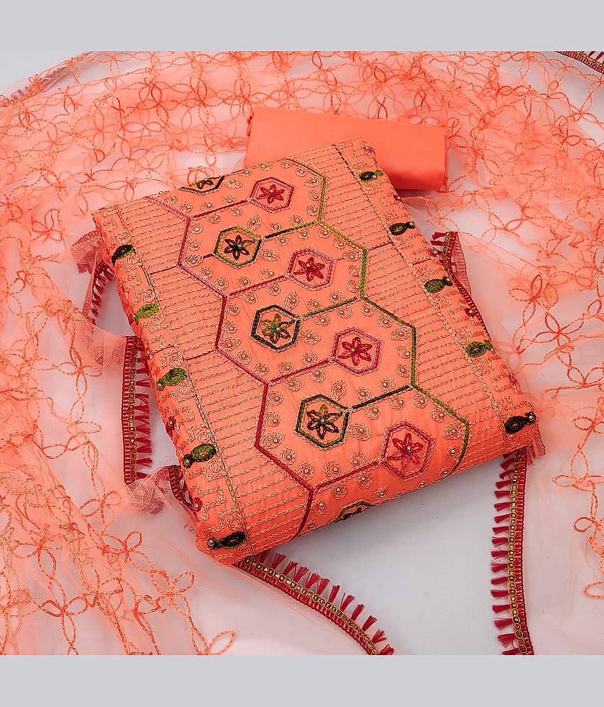 Gazal Fashions - Unstitched Orange Cotton Blend Dress Material ( Pack of 1 ) - Unstitched Fabrics | Buy online on ZillyBuy