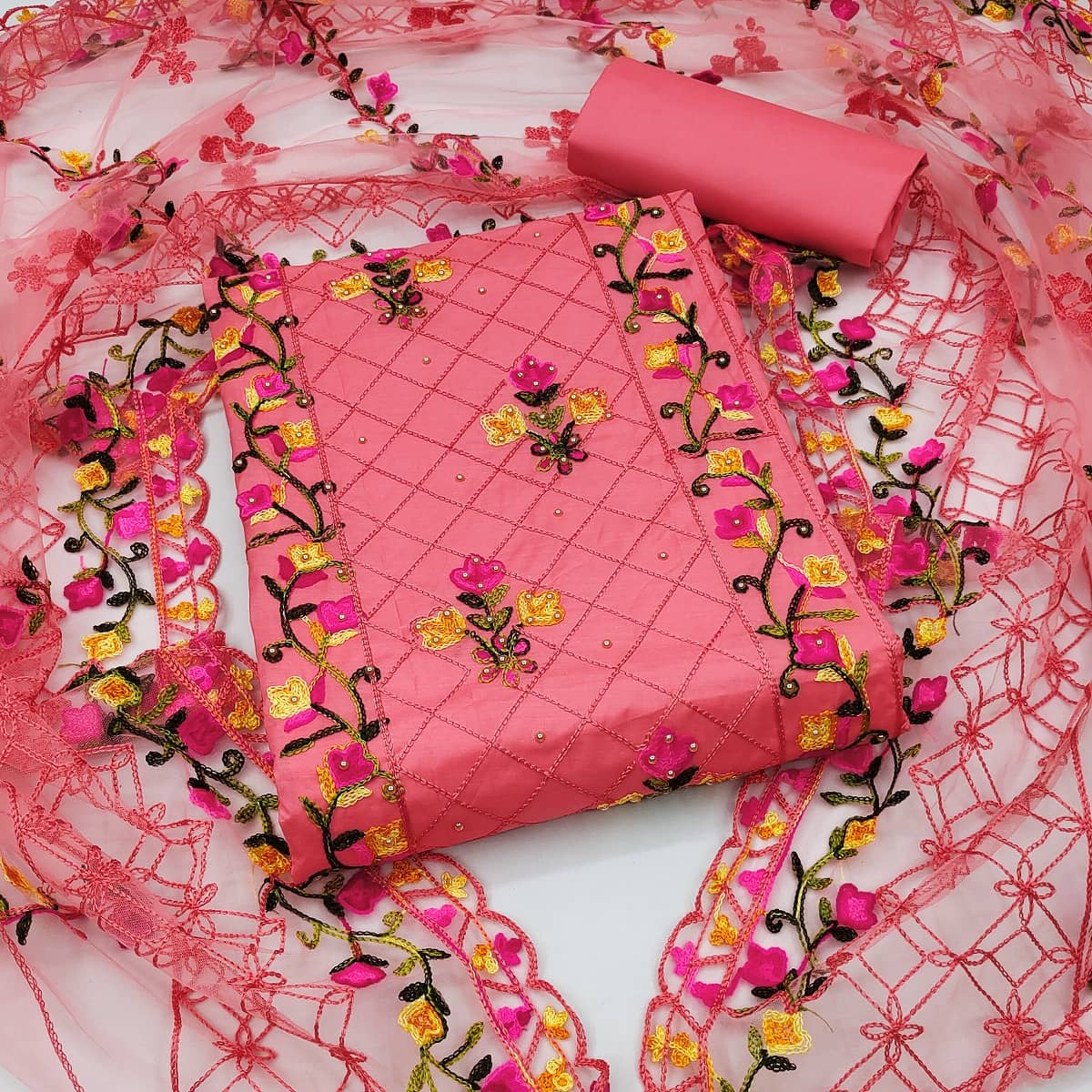 Gazal Fashions - Unstitched Pink Cotton Blend Dress Material ( Pack of 1 ) - Unstitched Fabrics | Buy online on ZillyBuy