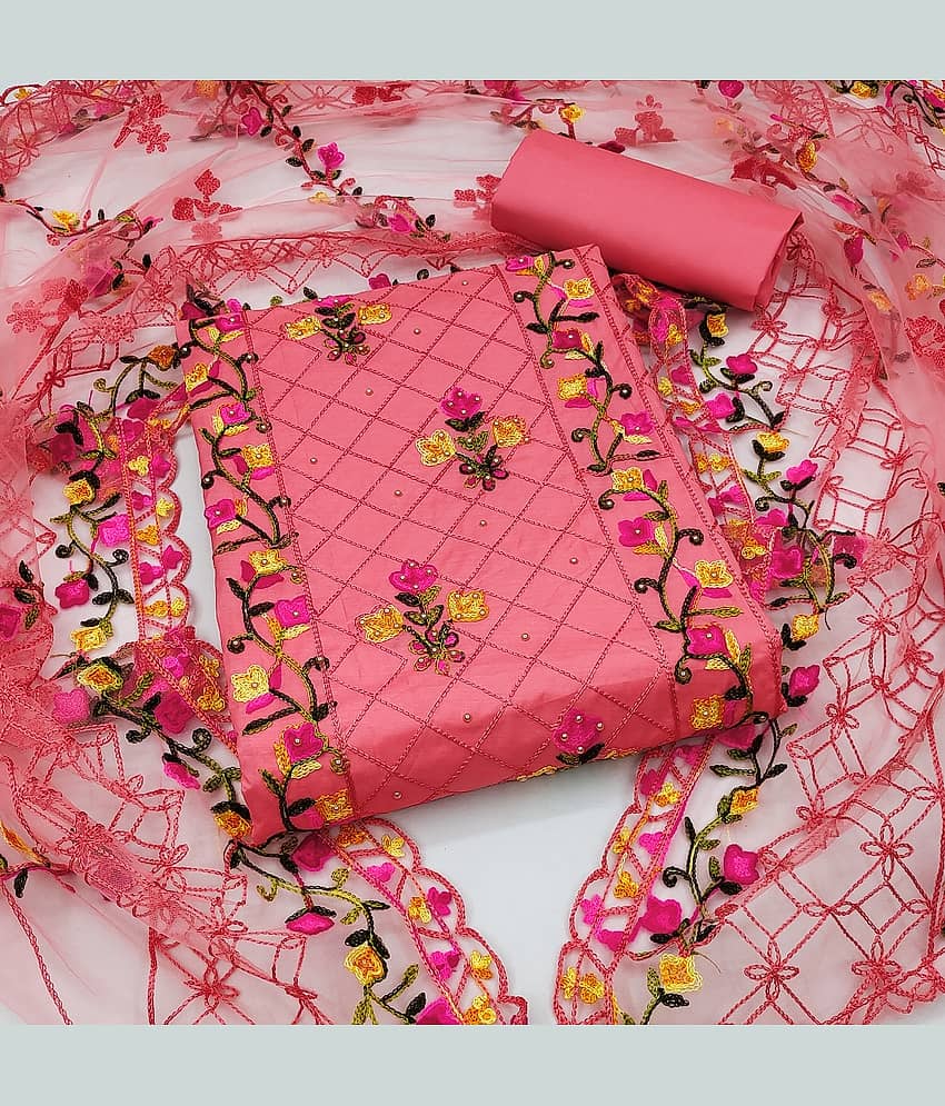 Gazal Fashions - Unstitched Pink Cotton Blend Dress Material ( Pack of 1 ) - Unstitched Fabrics | Buy online on ZillyBuy