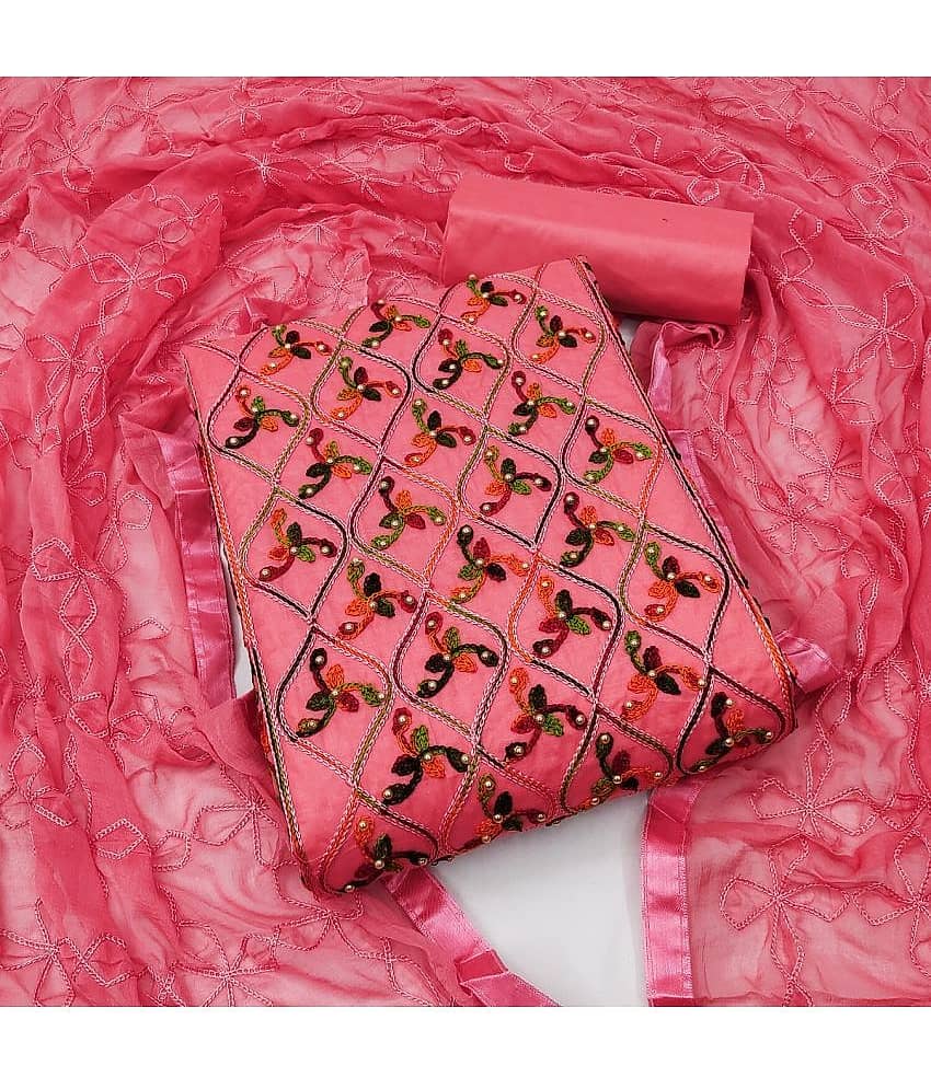 Gazal Fashions - Unstitched Pink Cotton Blend Dress Material ( Pack of 1 ) - Unstitched Fabrics | Buy online on ZillyBuy