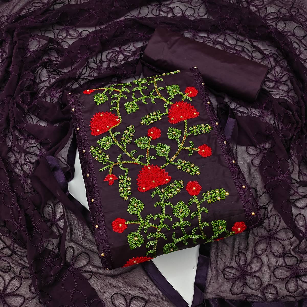 Gazal Fashions - Unstitched Purple Cotton Blend Dress Material ( Pack of 1 ) - Unstitched Fabrics | Buy online on ZillyBuy