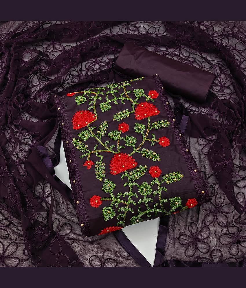 Gazal Fashions - Unstitched Purple Cotton Blend Dress Material ( Pack of 1 ) - Unstitched Fabrics | Buy online on ZillyBuy