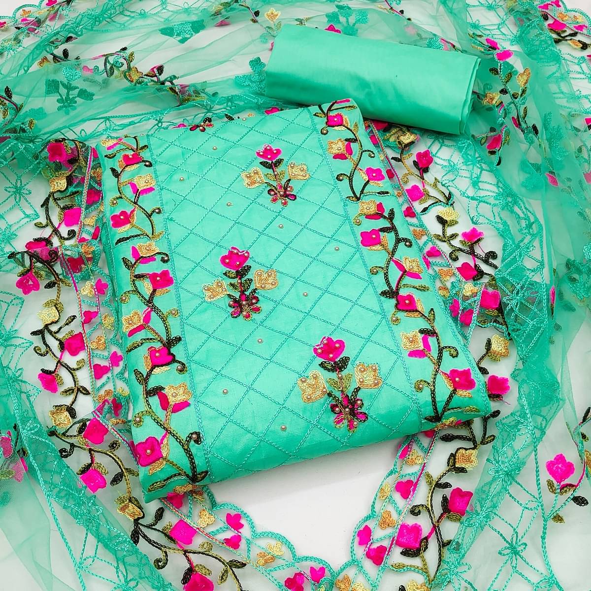 Gazal Fashions - Unstitched Sea Green Cotton Blend Dress Material ( Pack of 1 ) Gazal Fashions - Unstitched Sea Green Cotton Blend Dress Material ( Pack of 1 )