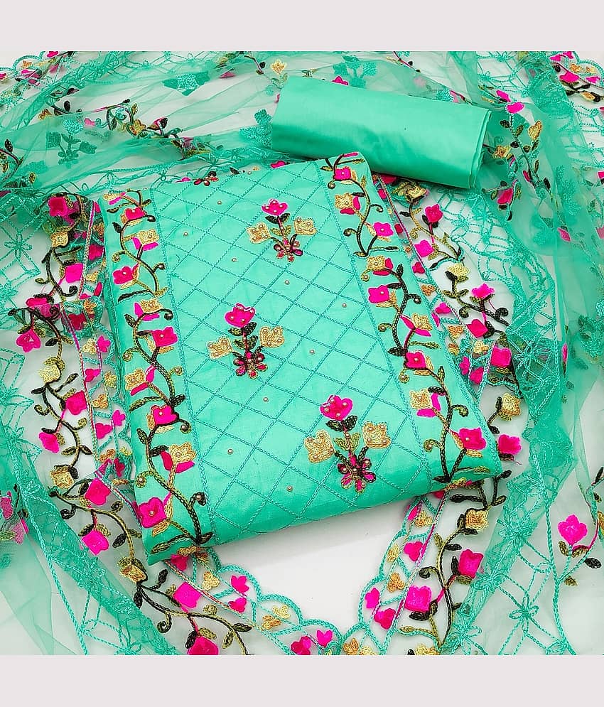 Gazal Fashions - Unstitched Sea Green Cotton Blend Dress Material ( Pack of 1 ) - Unstitched Fabrics | Buy online on ZillyBuy