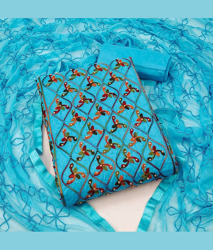 Gazal Fashions - Unstitched Turquoise Cotton Blend Dress Material ( Pack of 1 ) - Unstitched Fabrics | Buy online on ZillyBuy