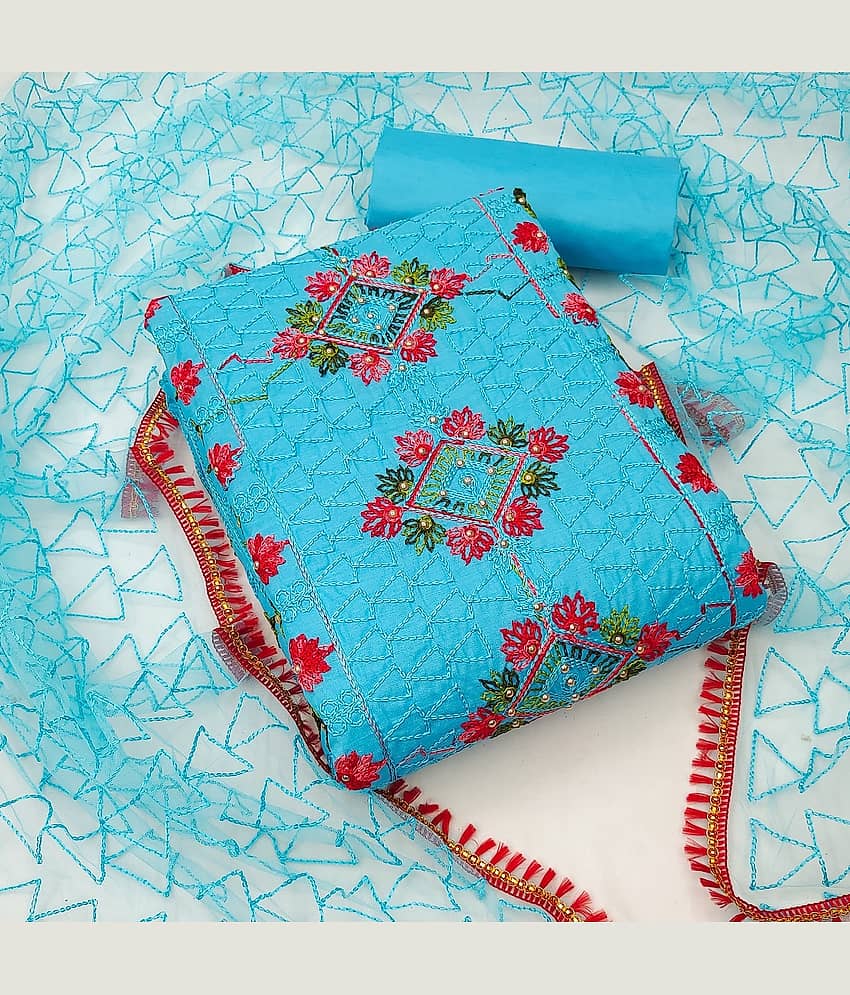 Gazal Fashions - Unstitched Turquoise Cotton Blend Dress Material ( Pack of 1 ) - Unstitched Fabrics | Buy online on ZillyBuy