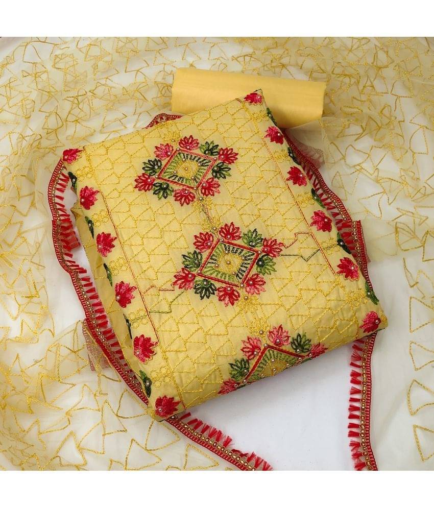 Gazal Fashions - Unstitched Yellow Cotton Blend Dress Material ( Pack of 1 ) Gazal Fashions - Unstitched Yellow Cotton Blend Dress Material ( Pack of 1 )