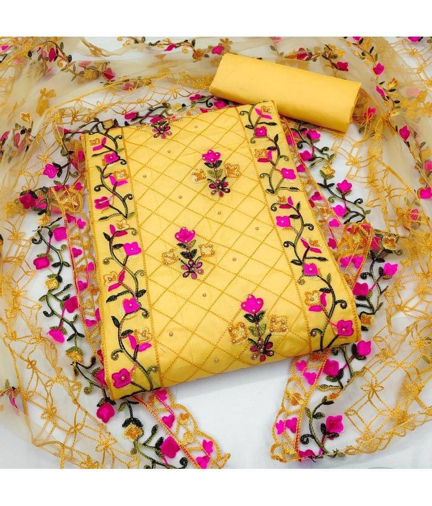     			Gazal Fashions - Unstitched Yellow Cotton Blend Dress Material ( Pack of 1 )