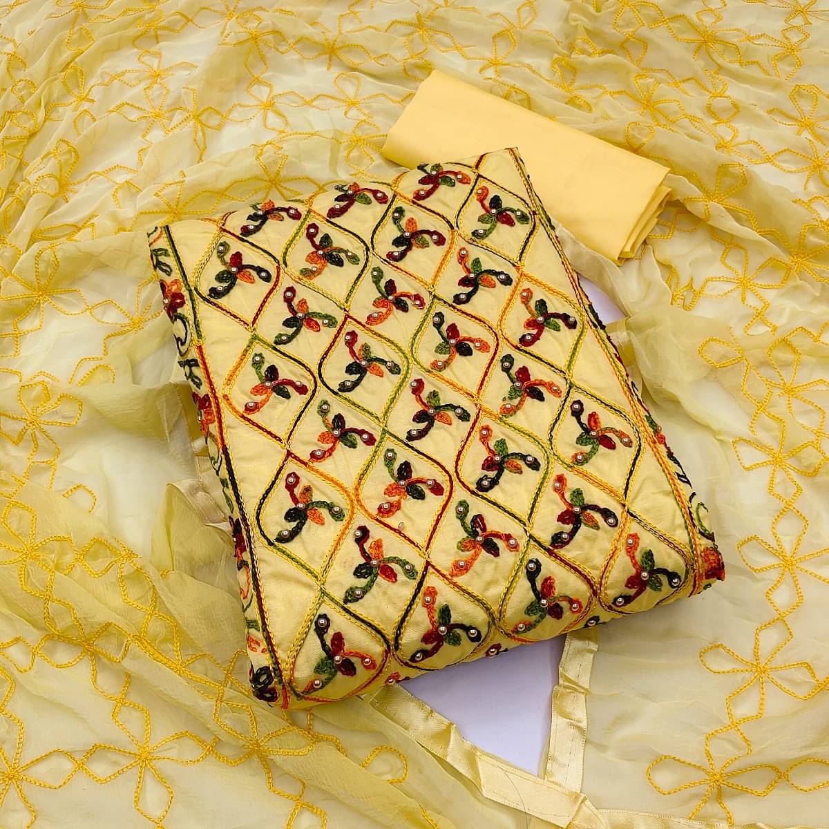     			Gazal Fashions - Unstitched Yellow Cotton Blend Dress Material ( Pack of 1 )
