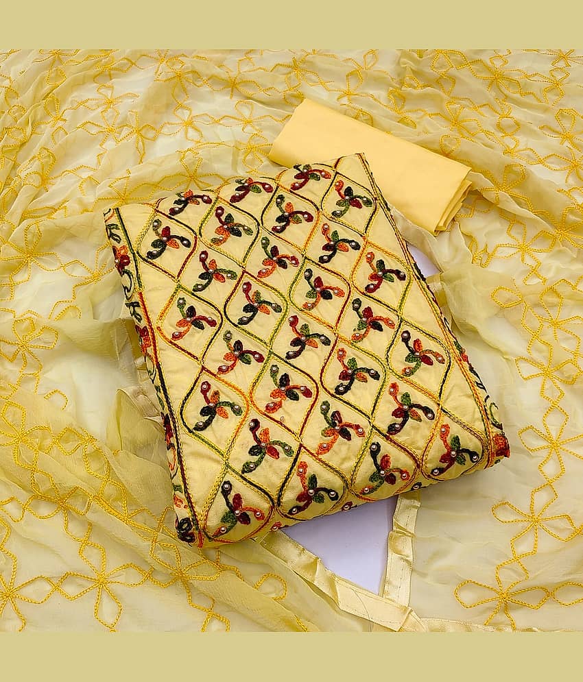 Gazal Fashions - Unstitched Yellow Cotton Blend Dress Material ( Pack of 1 ) - Unstitched Fabrics | Buy online on ZillyBuy