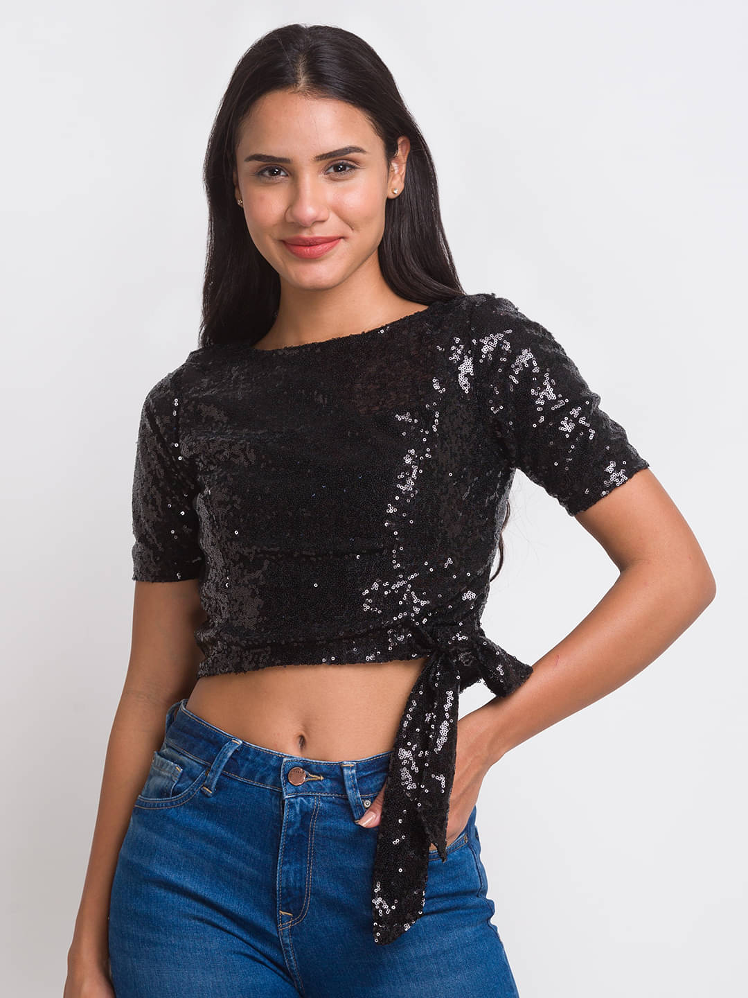 Globus - Black Polyester Women's Crop Top ( Pack of 1 )     			Globus - Black Polyester Women's Crop Top ( Pack of 1 )