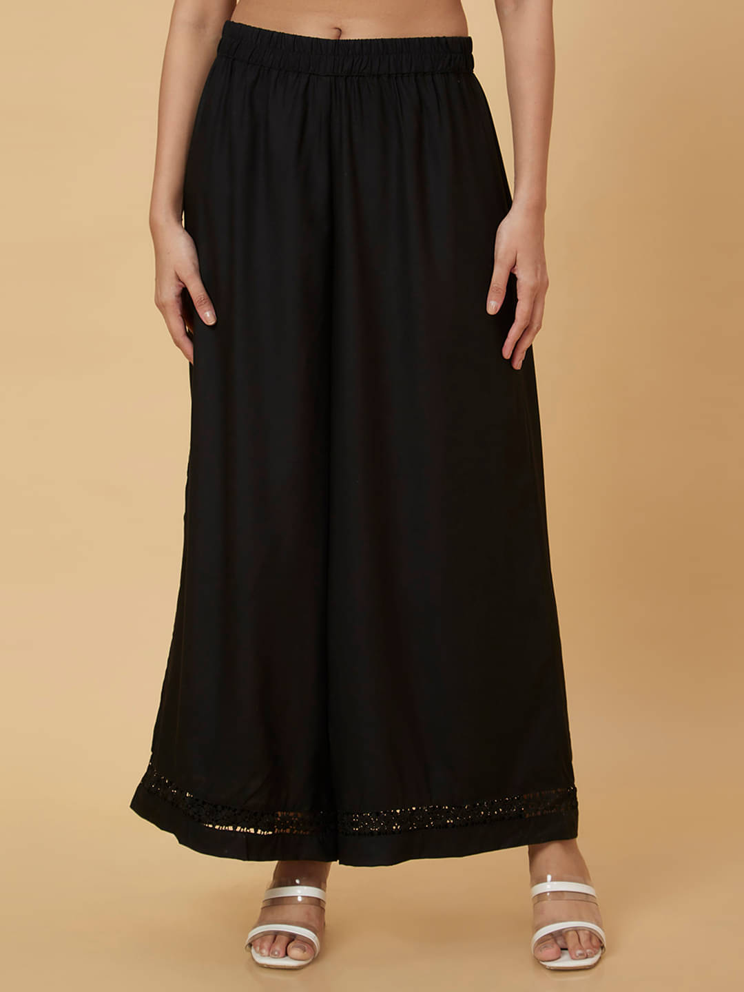 Globus - Black Viscose Flared Women's Palazzos ( Pack of 1 ) Globus - Black Viscose Flared Women's Palazzos ( Pack of 1 )