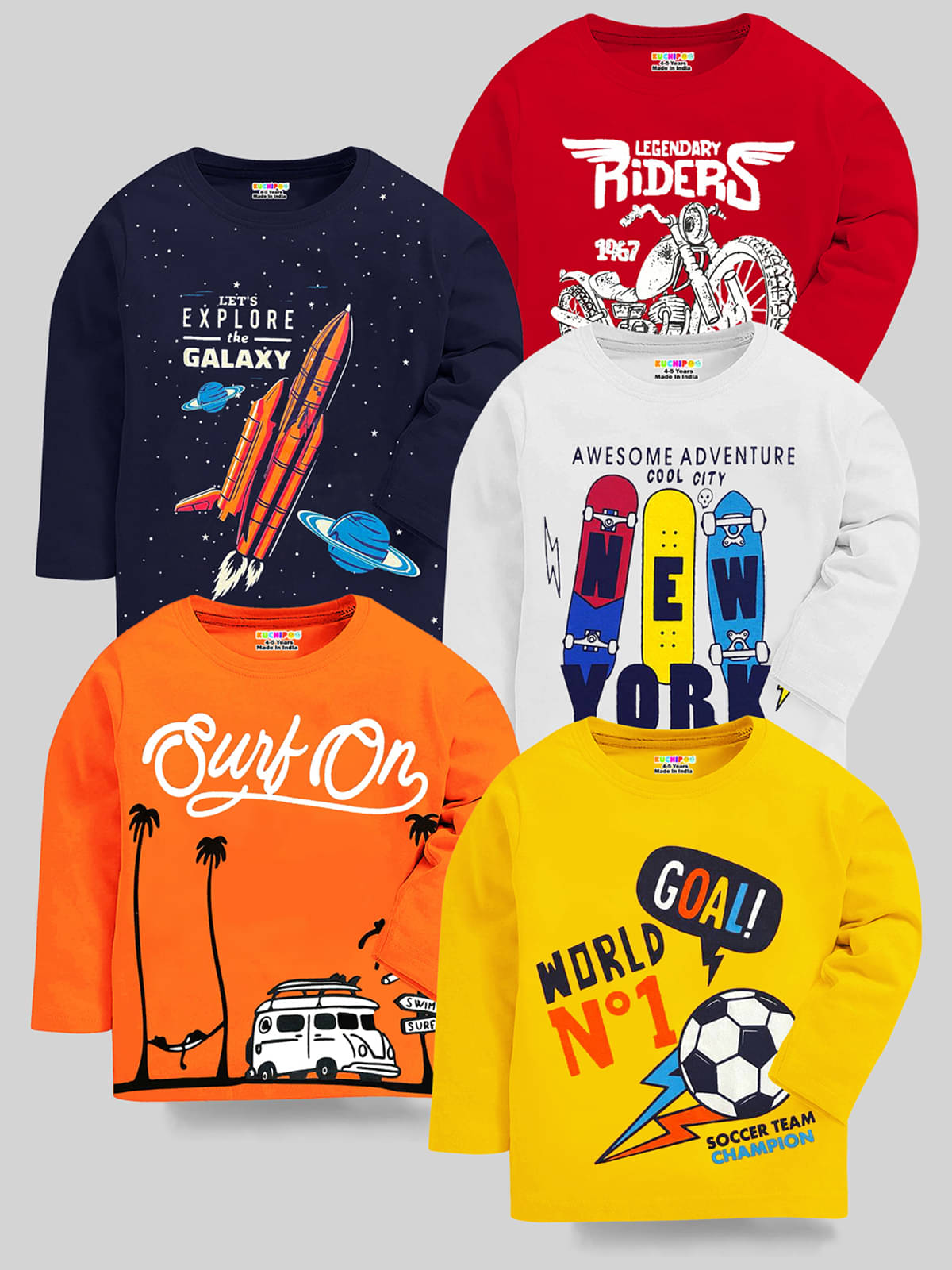     			Kuchipoo Pack of 5 Boys Cotton Blend T-Shirt ( Multicolor2 )