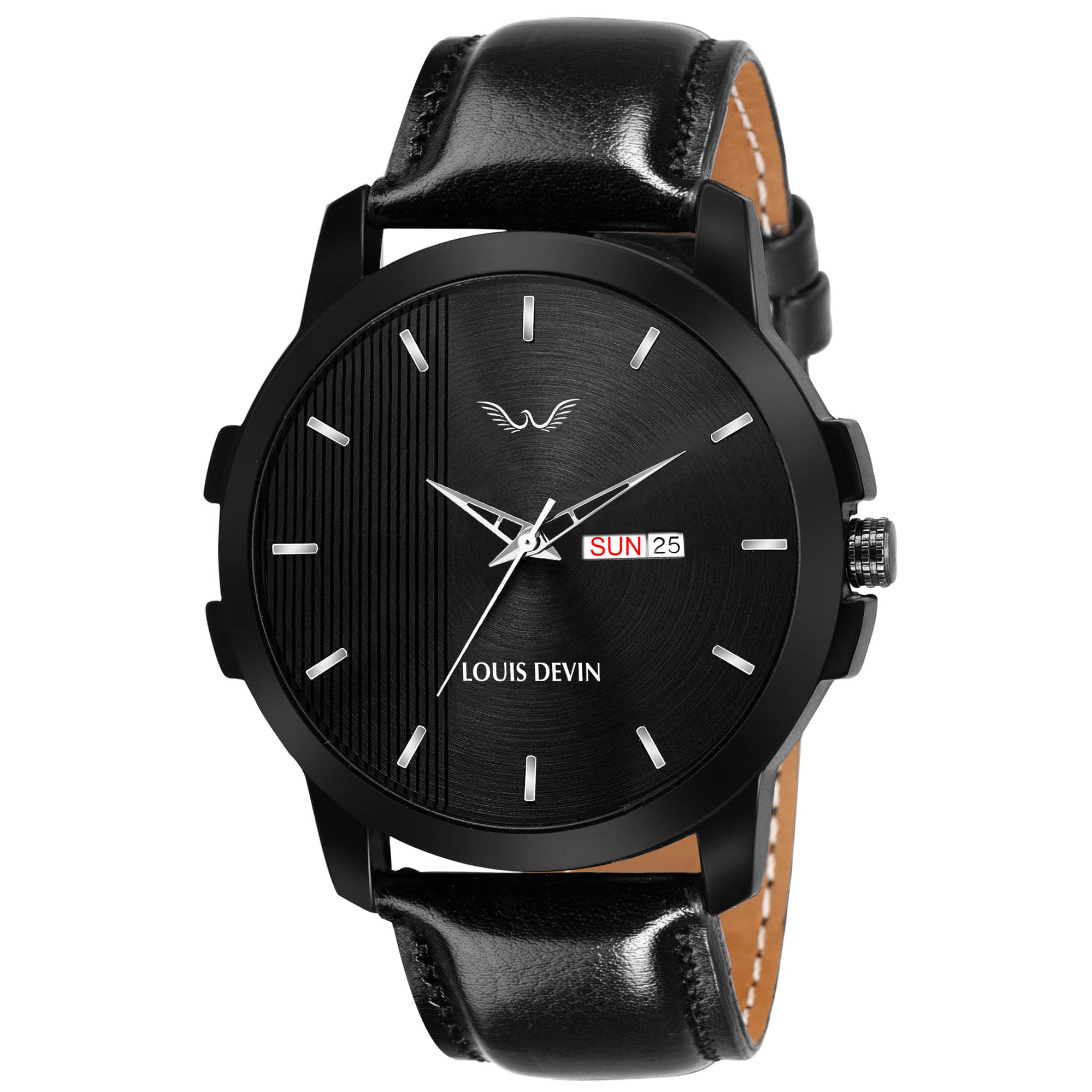     			LOUIS DEVIN - Black Leather Analog Men's Watch