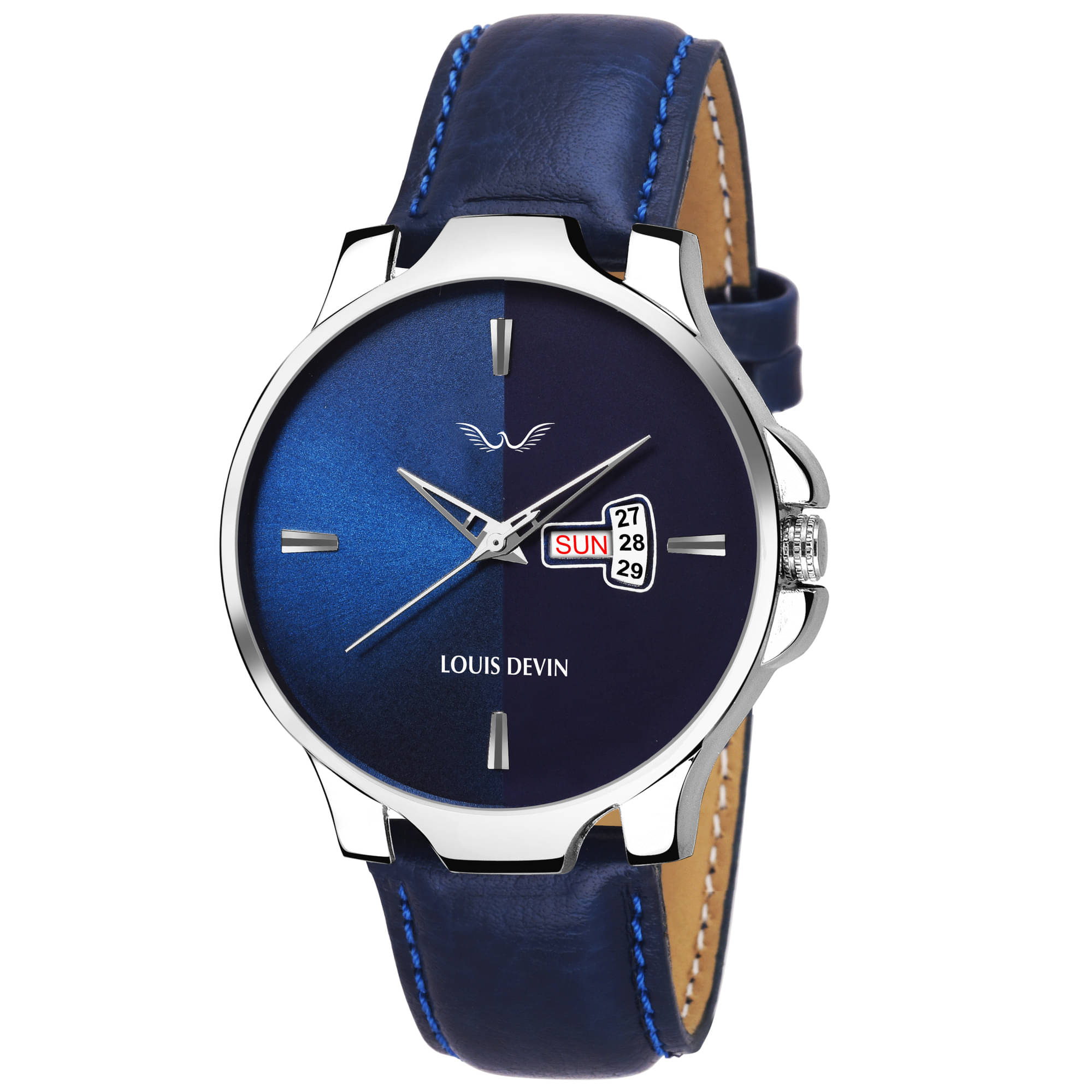     			LOUIS DEVIN - Blue Leather Analog Men's Watch