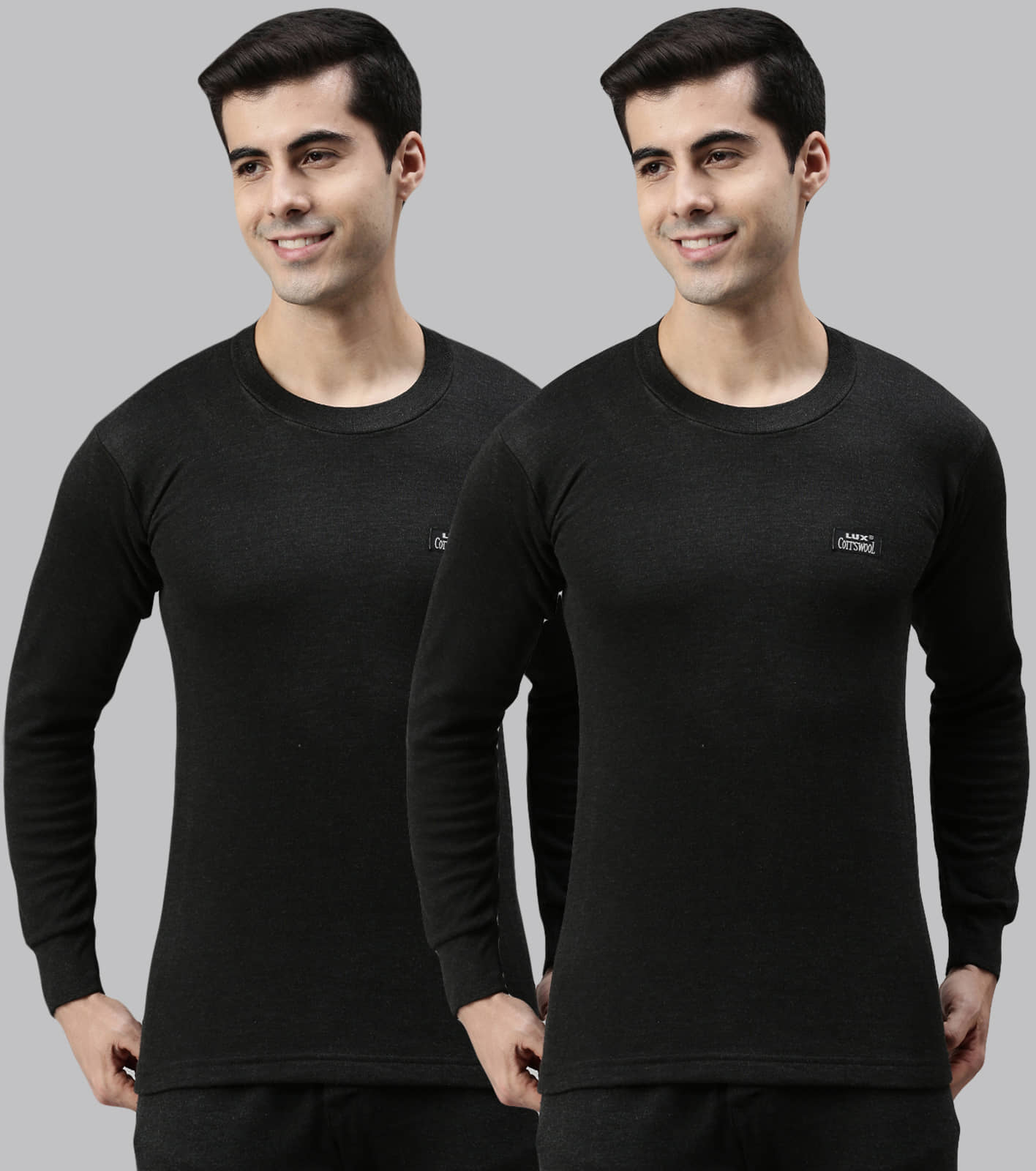 Lux Cottswool Pack of 2 Cotton Blend Thermal Tops For Men's ( Black )