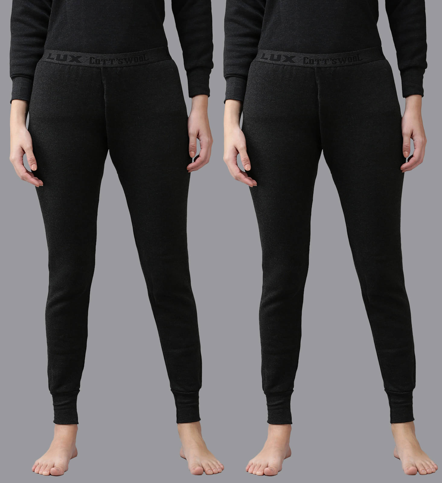 Lux Cottswool Cotton Blend Thermal Bottoms - Black Pack of 2 Lux Cottswool Cotton Blend Thermal Bottoms - Black Pack of 2